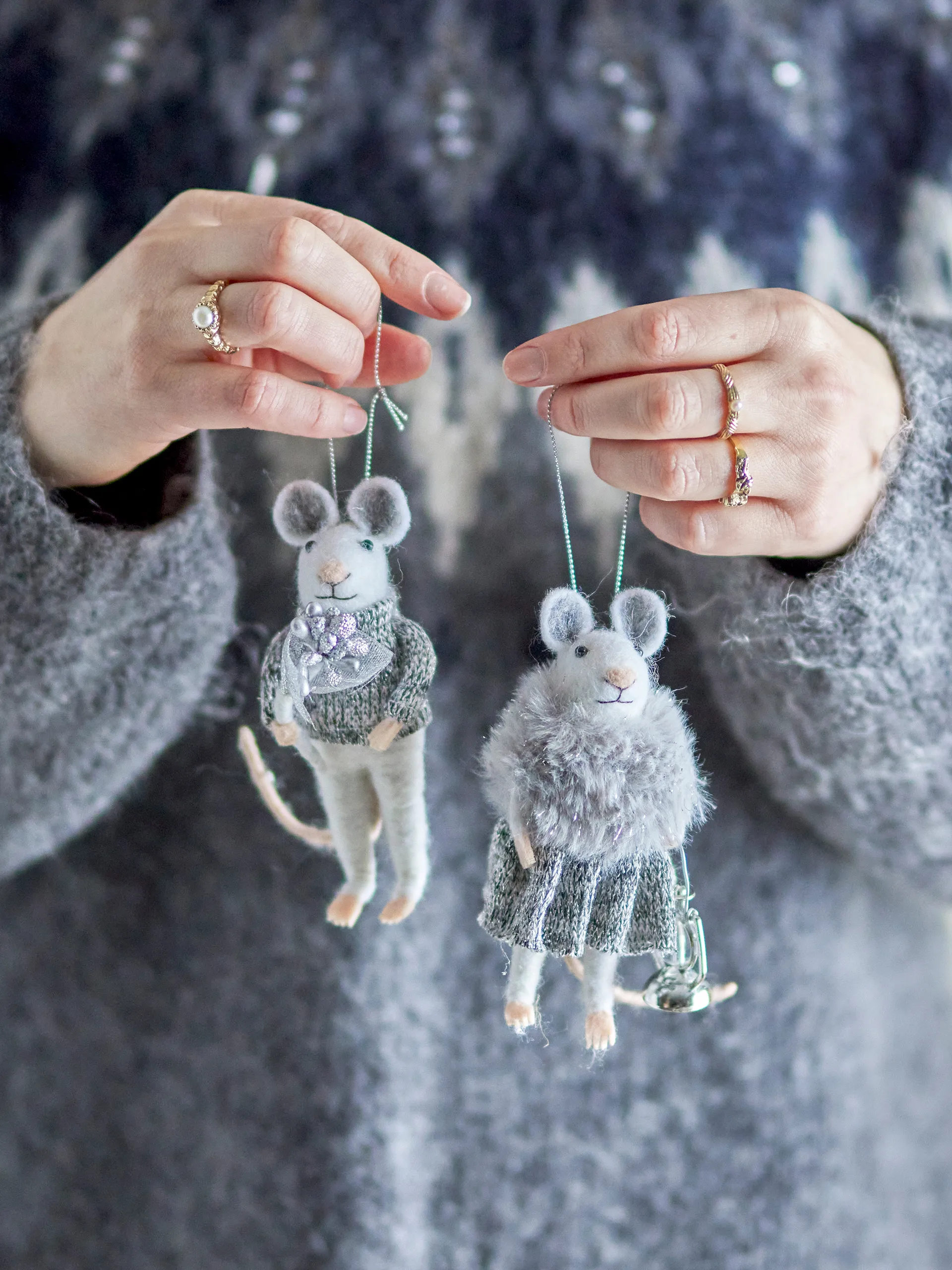 Peo Weihnachtsanhänger Maus 2 Teile, Weiß-grau Bloomingville