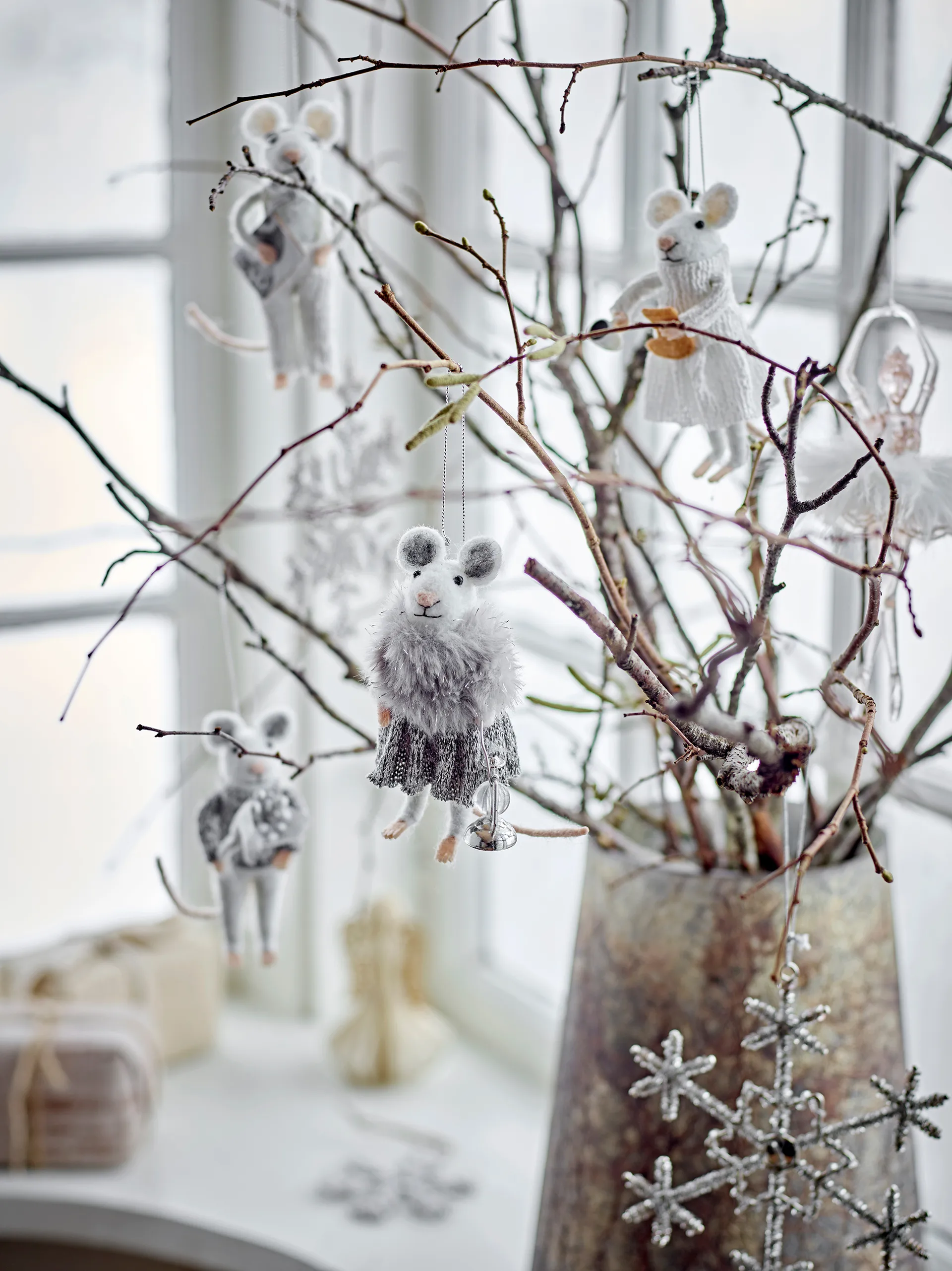 Peo Weihnachtsanhänger Maus 2 Teile, Weiß-grau Bloomingville