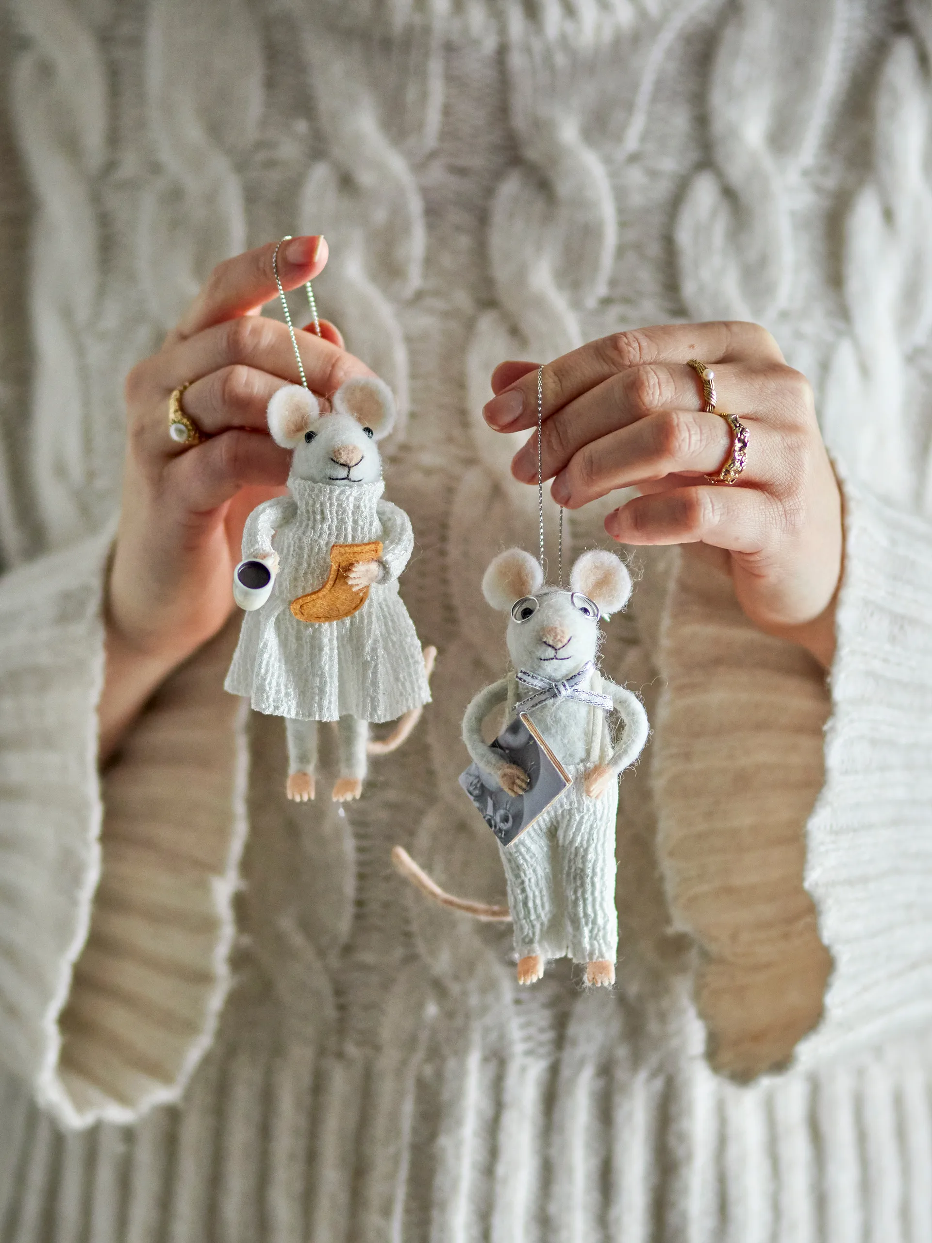 Peo Weihnachtsanhänger Maus 2 Teile, Weiß Bloomingville
