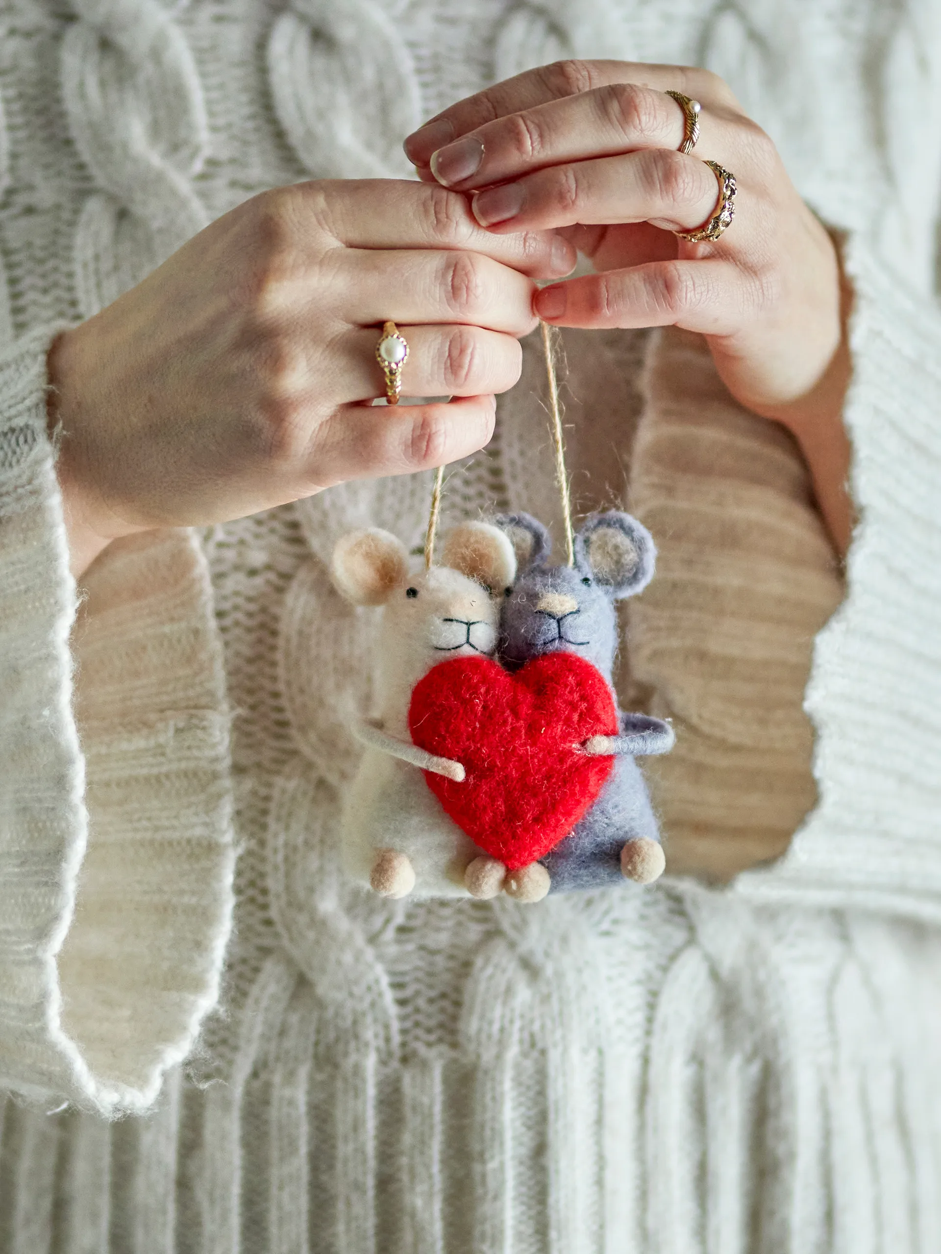 Peo Weihnachtsanhänger Mäuse Herz, Rot-weiß-grau Bloomingville