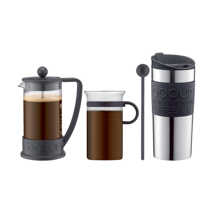Kaffeset mit Stempelkanne, Tasse, Reisebecher und Löffel - Schwarz - Bodum