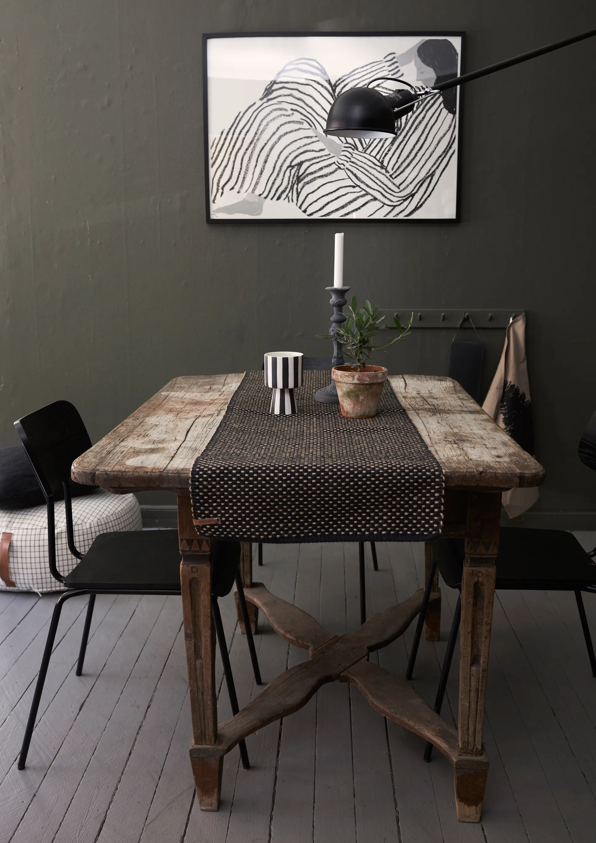 Jute check Tischläufer aus Baumwolle 35 x 120 cm, Schwarz Boel & Jan