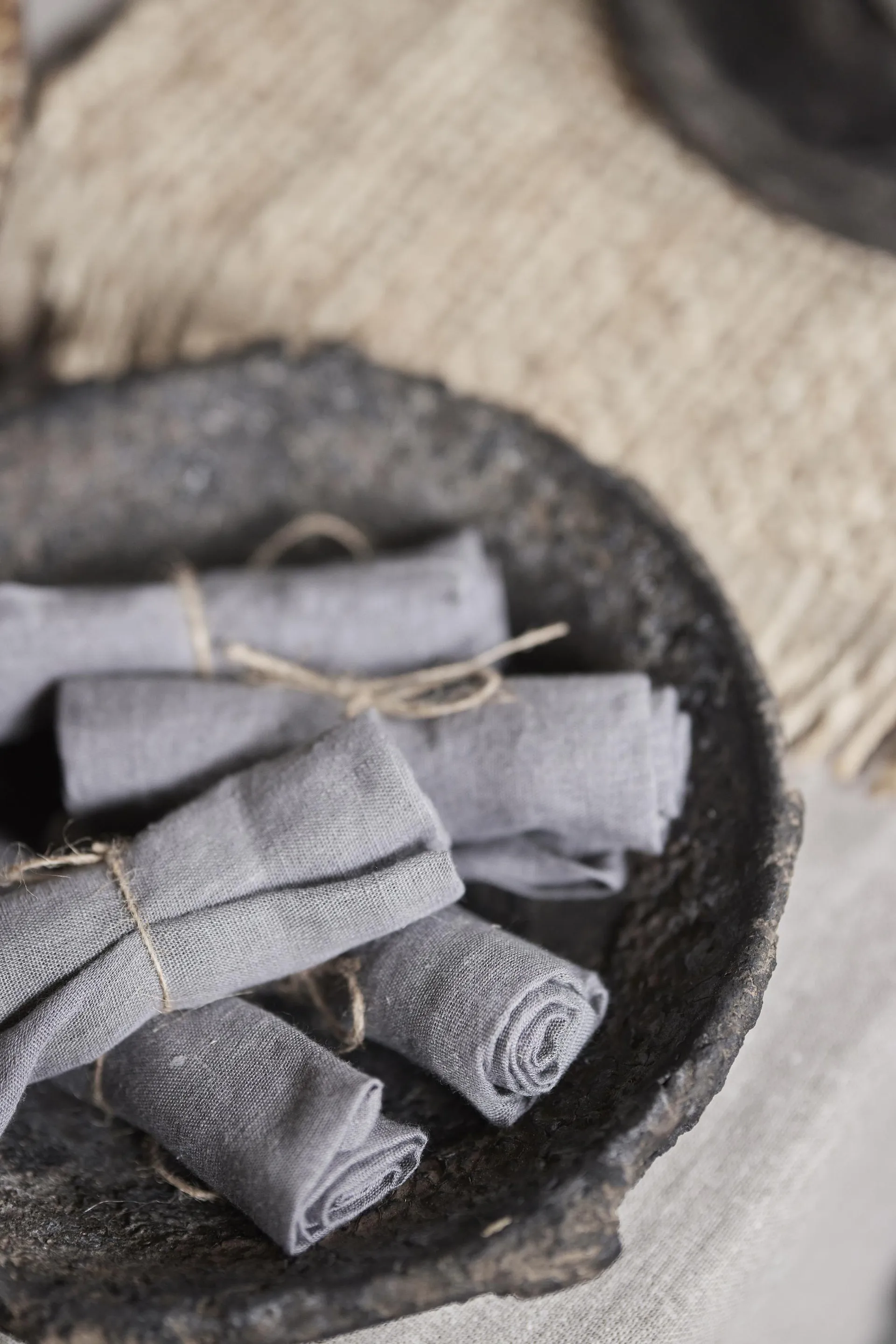 Mandela Leinenserviette 40x40 cm, Grau Boel & Jan