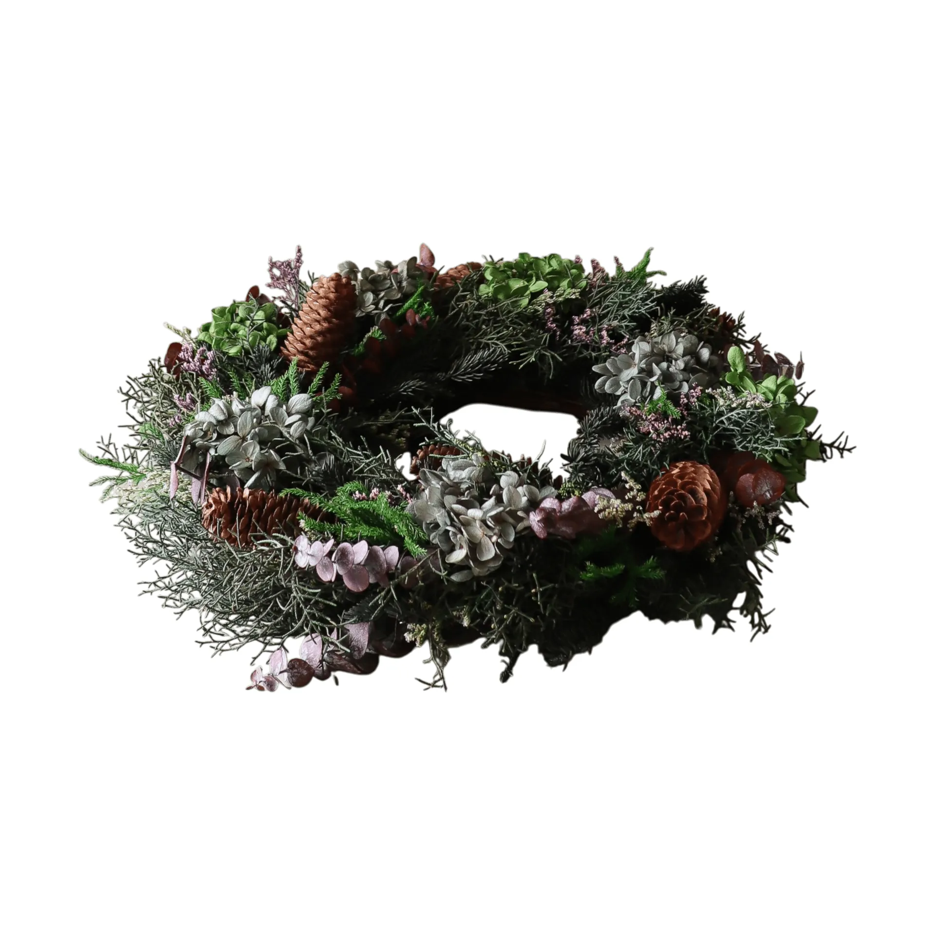 Botanical Forest Wreath Blumenkranz, Hortensien-Eukalyptus-Nadelzweige-Zapfen, Ø40 cm Botané