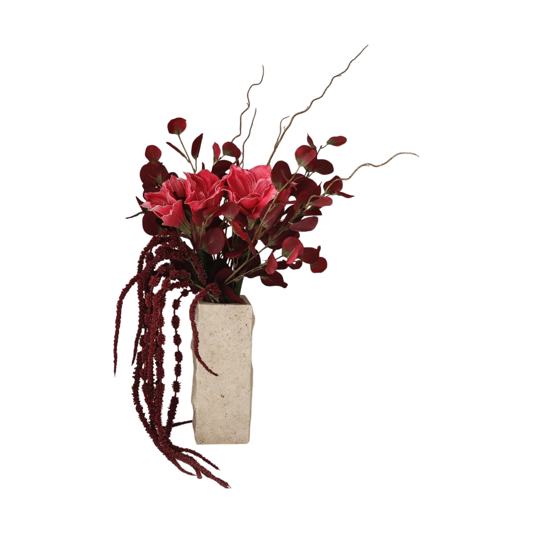 Deep bloom Kunstblumenstrauß, Amaryllis, Eukalyptus, Amarant, Zweige, 120 cm Botané