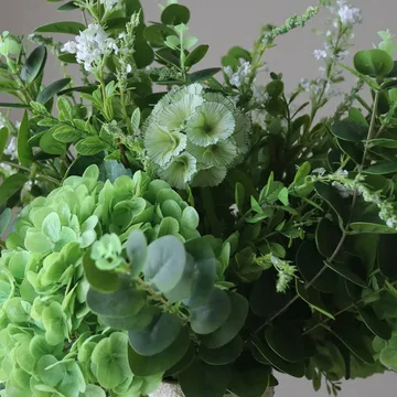 Deep Green Kunstblumen-Bouquet - Hortensien-Wildblumen-Eukalyptus-Skabiosenzweig 15 St. - Botané