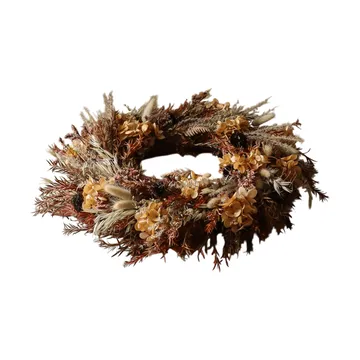 Golden Meadow Wreath Blumenkranz - Hortensie-getrocknetes Gras-Farn-Hasenohren, Ø40 cm - Botané