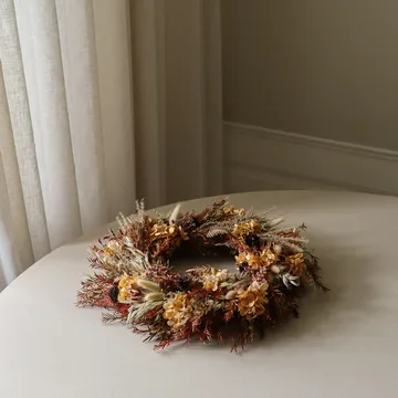 Golden Meadow Wreath Blumenkranz - Hortensie-getrocknetes Gras-Farn-Hasenohren, Ø40 cm - Botané
