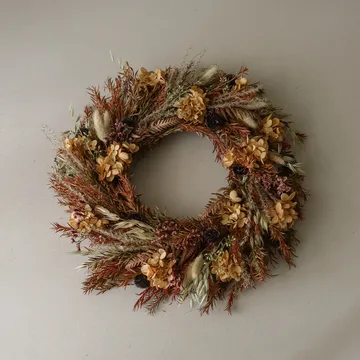 Golden Meadow Wreath Blumenkranz - Hortensie-getrocknetes Gras-Farn-Hasenohren, Ø40 cm - Botané