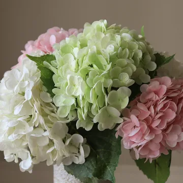 Hortensien Kunstblumen-Bouquet - Rosa-Weiß-Grün, 7 St. - Botané