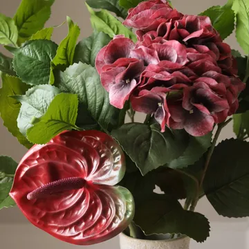 Velvet rouge künstlicher Strauß - Hortensien-rot Anthurium 6 St. - Botané