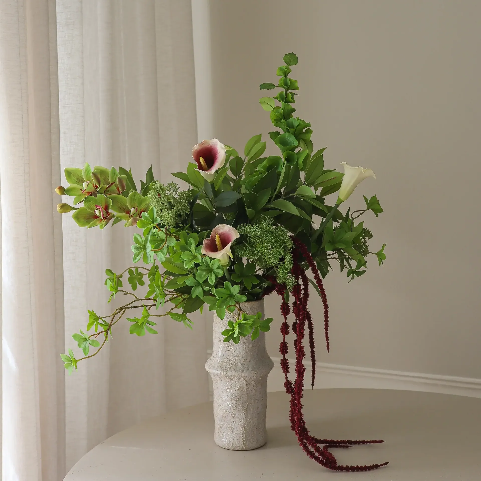 Wild Grove Kunstblumenstrauß, Calla-Cymbidium-Orchidee-Wilde Möhre, 112 cm, 16 St. Botané