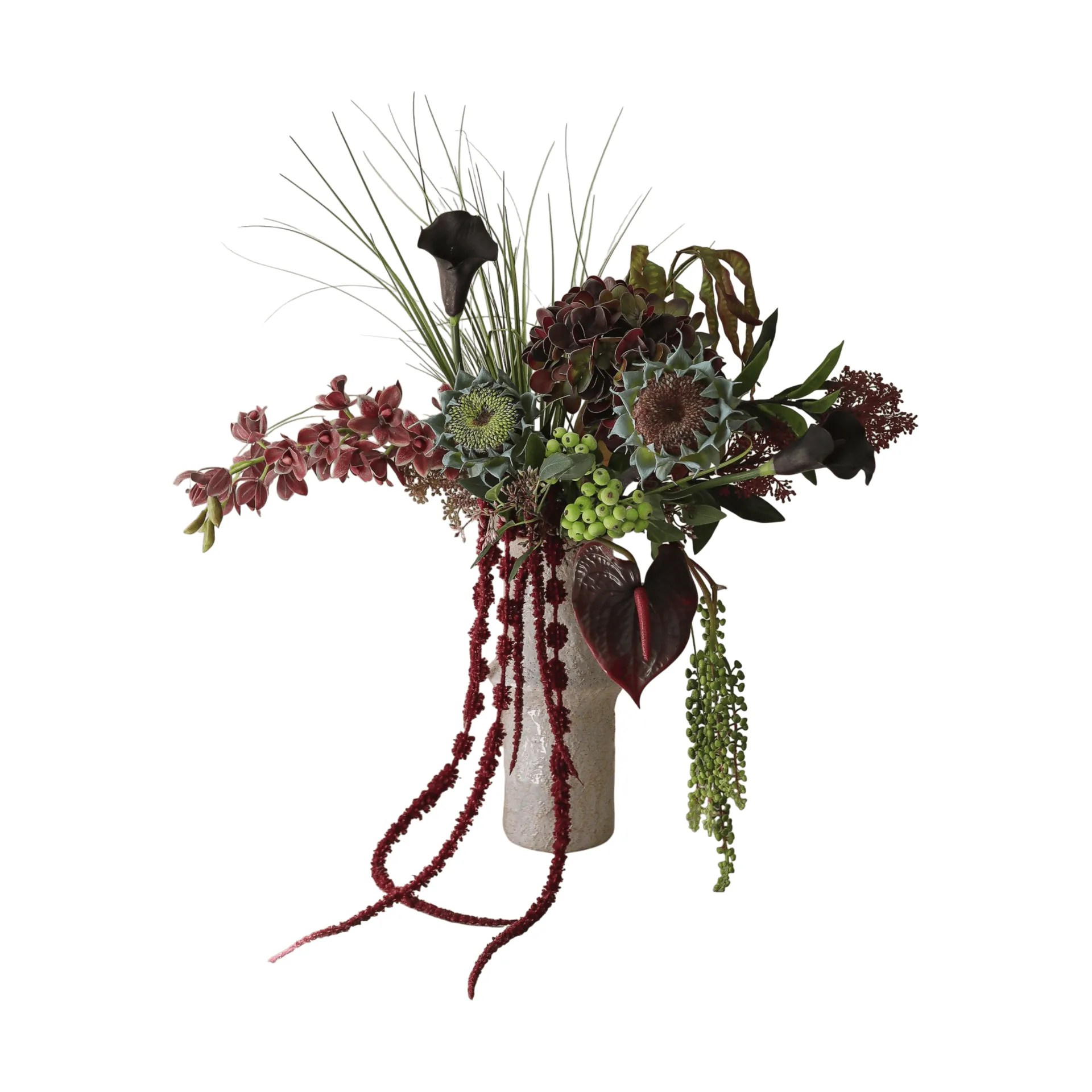 Woodland Nocturne Kunstblumenstrauß, Calla-Anthurium-Hortensie-Herbstsonnenblume, 112 cm, 14 St. Botané