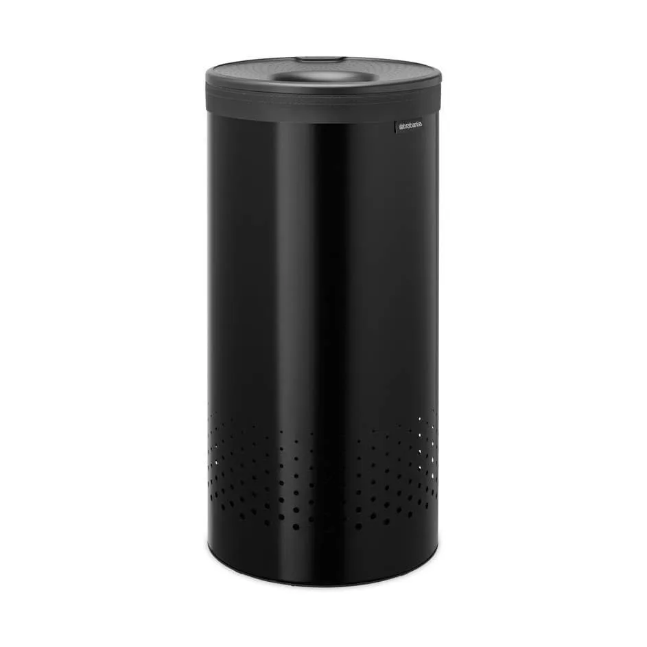Brabantia Wäschekorb mit Kunststoffdeckel 35 L, Matt Schwarz Brabantia