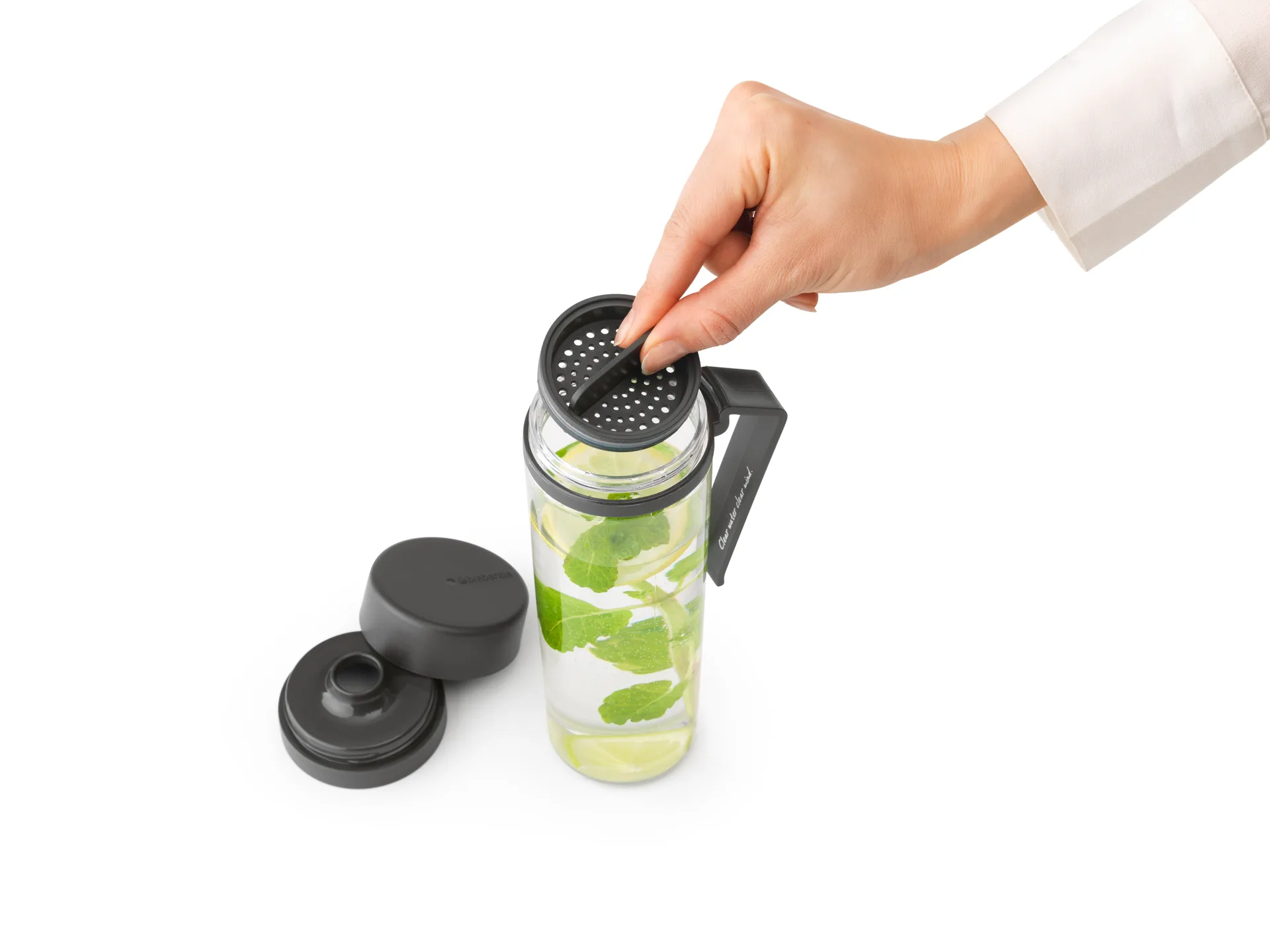 Make & Take Wasserflasche mit Sieb 0,5 L, Dunkelgrau Brabantia