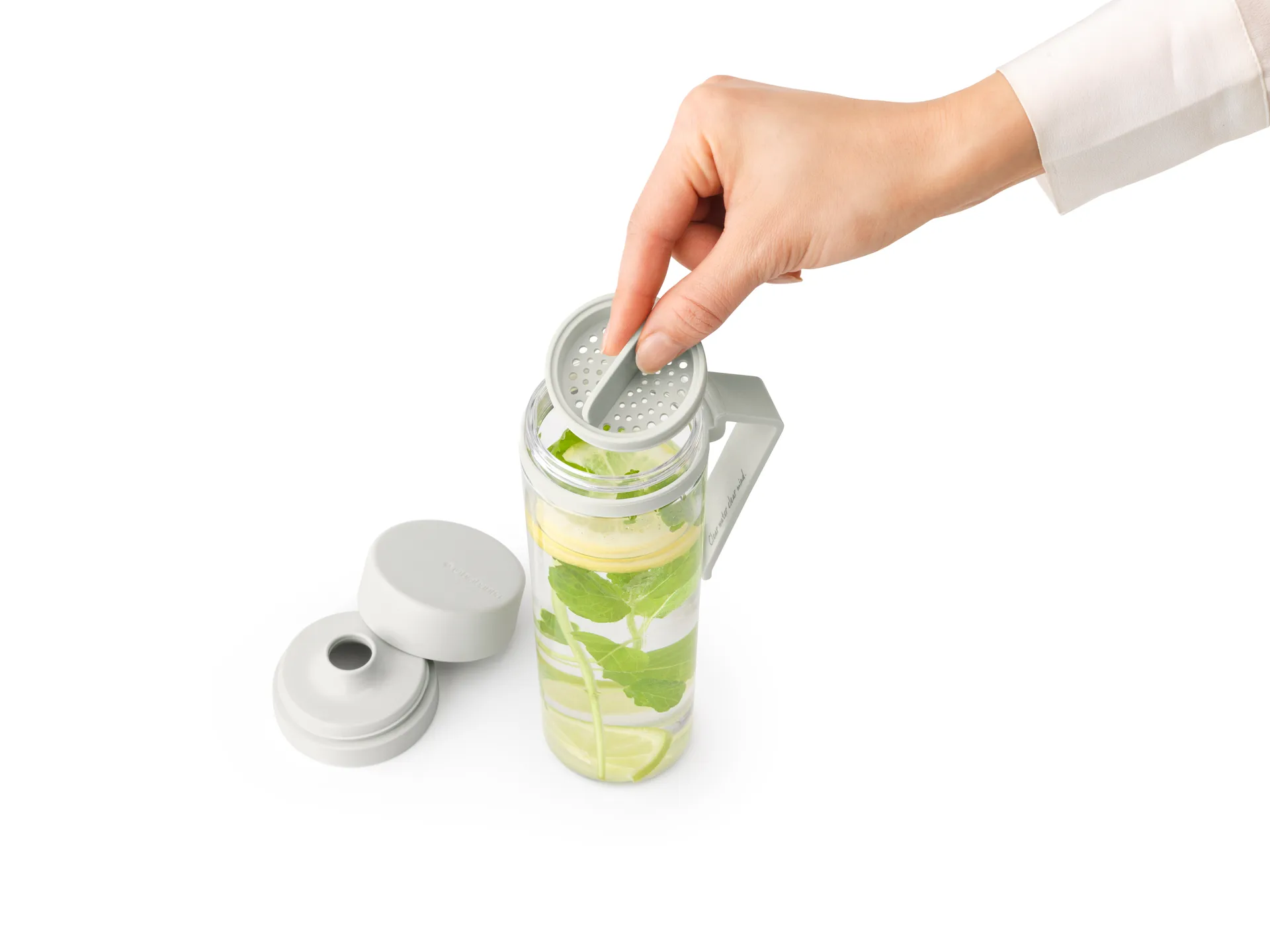 Make & Take Wasserflasche mit Sieb 0,5 L, Hellgrau Brabantia