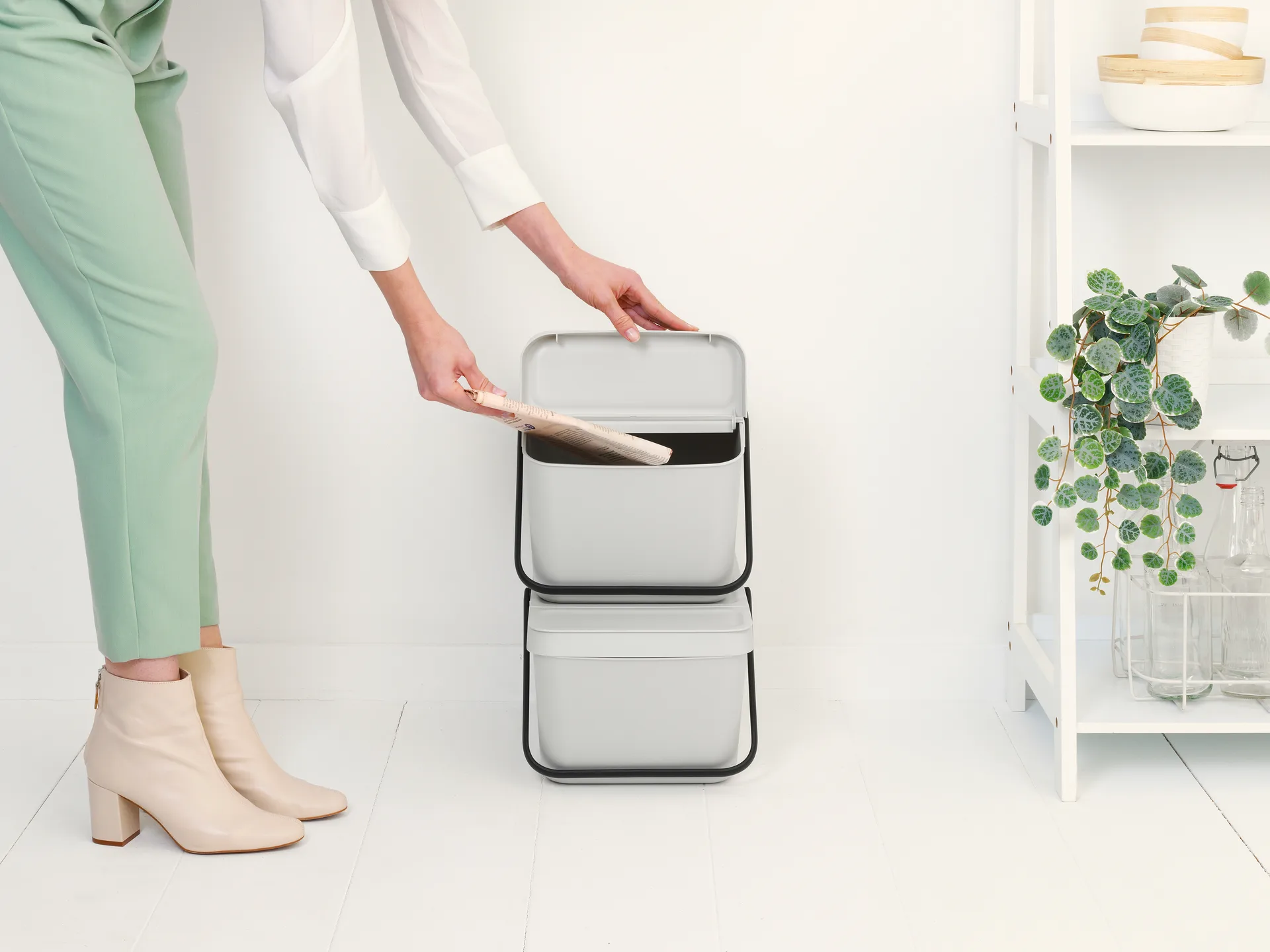 Sort & Go Stapelbarer Abfalleimer 20 l, Hellgrau Brabantia