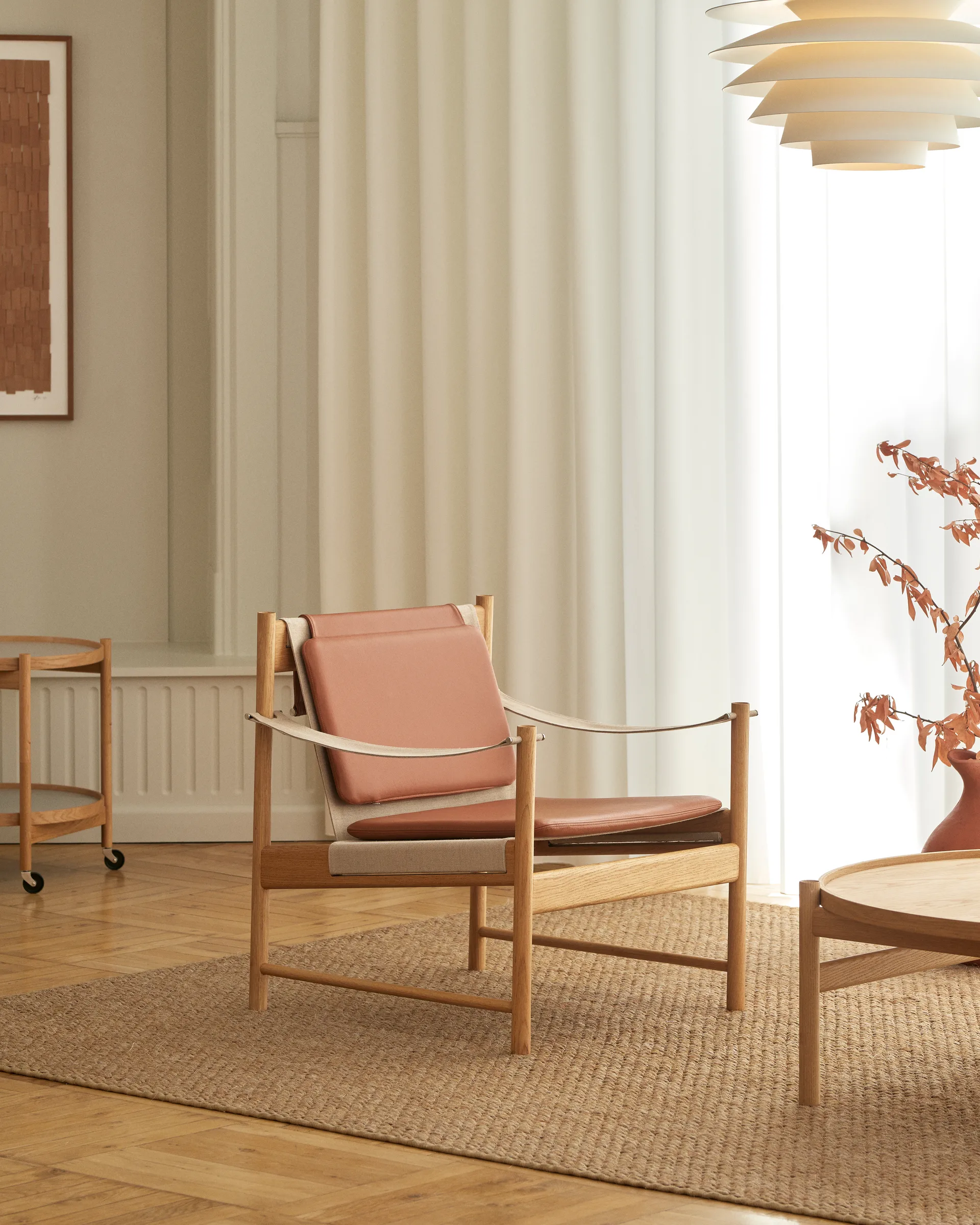 HB Loungestuhl, Eiche geölt-Leder brandy Brdr. Krüger