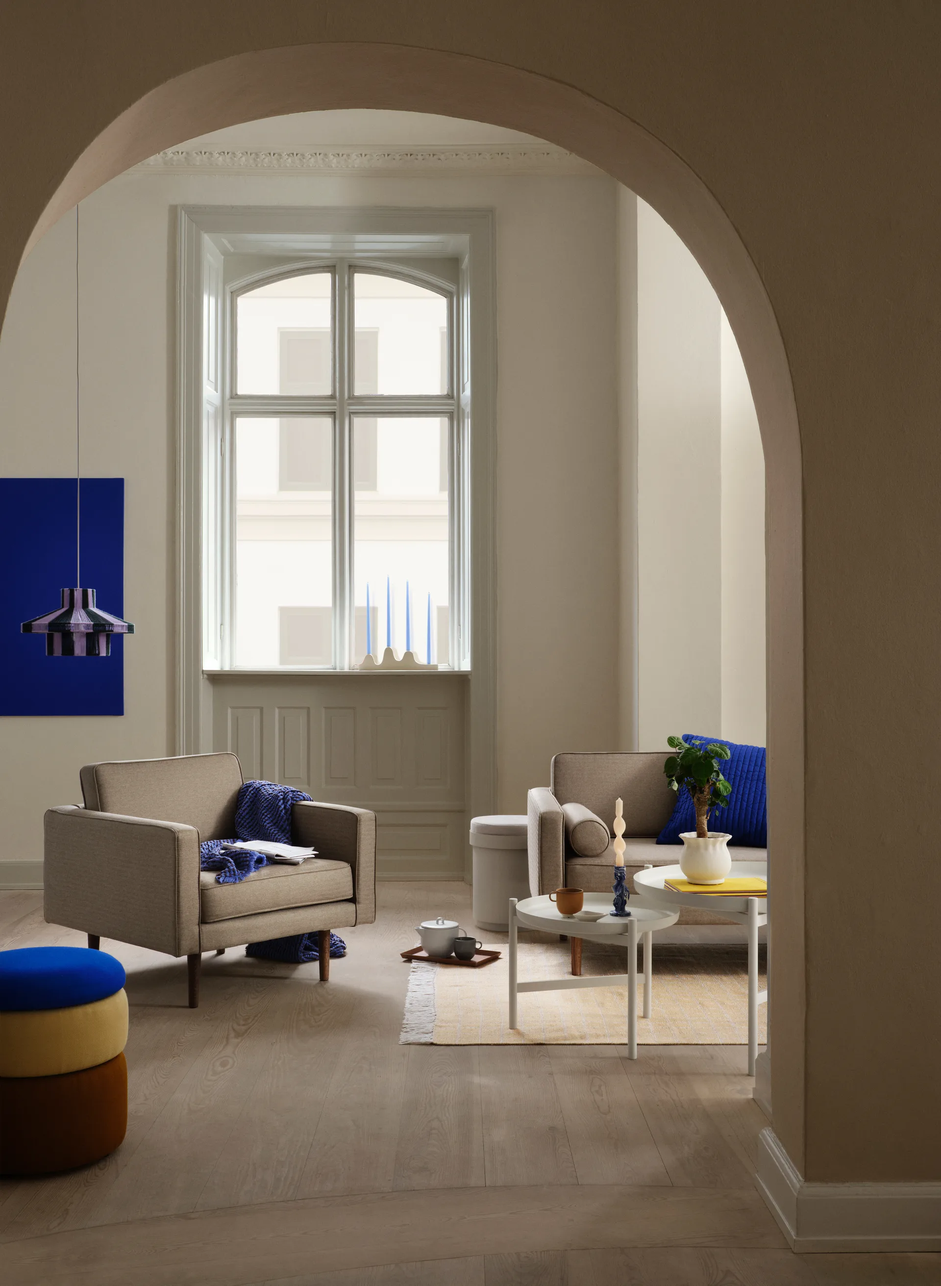 Pond Pouf 42cm, Blue-sand-ochre Broste Copenhagen