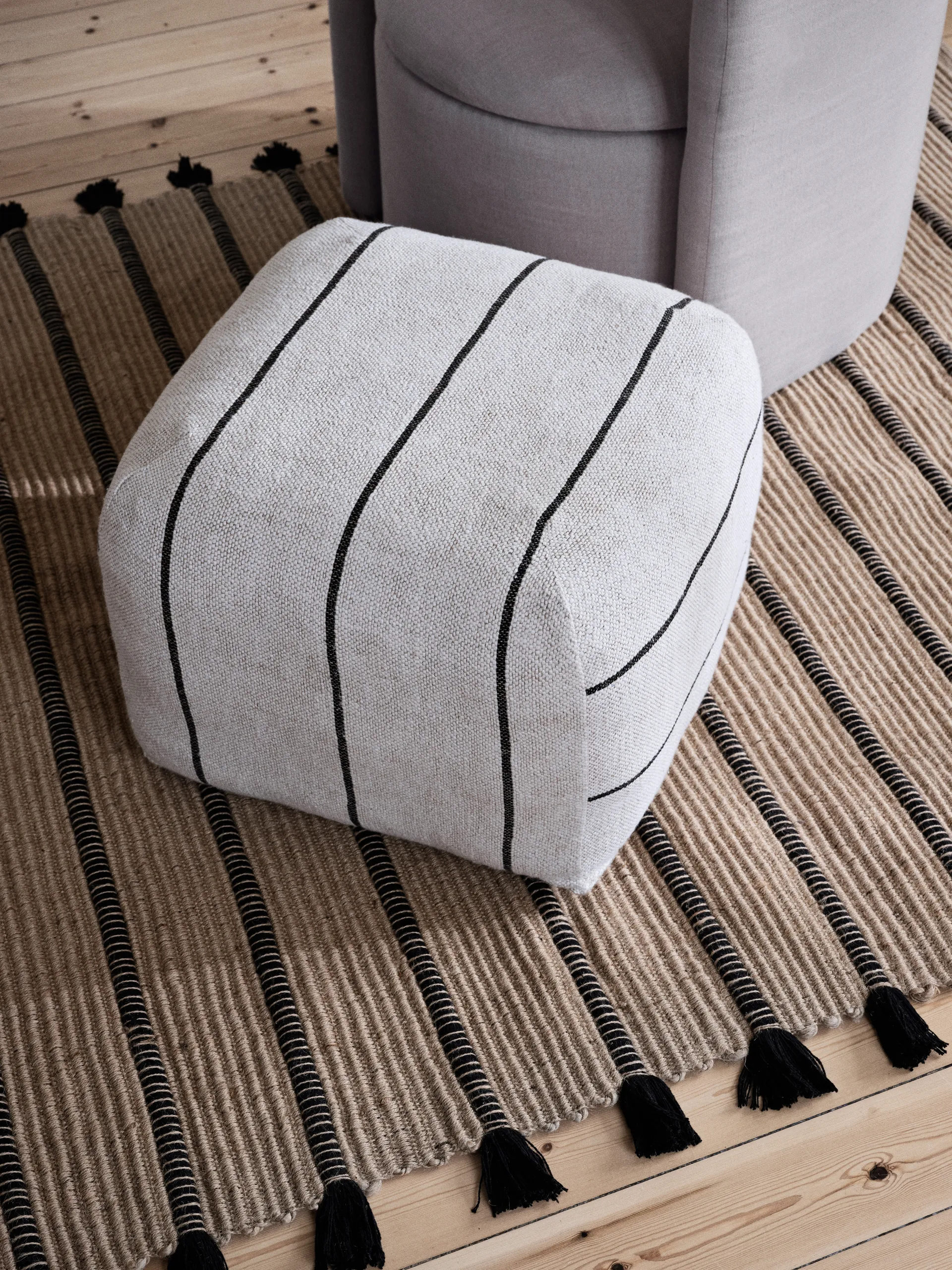 Sigrid Pouf, Light Beige-Black, 50x50 cm Broste Copenhagen