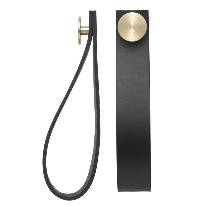 Stropp Wandhaken 2er Pack - Schwarzes Leder / Messing-Knauf - By Lassen