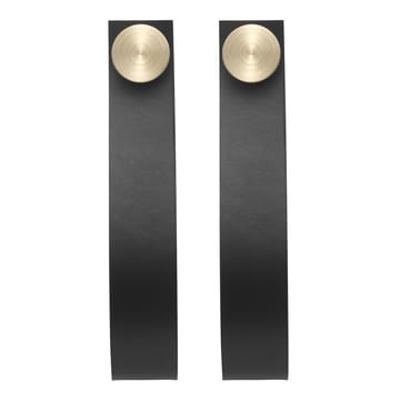 Stropp Wandhaken 2er Pack - Schwarzes Leder / Messing-Knauf - By Lassen