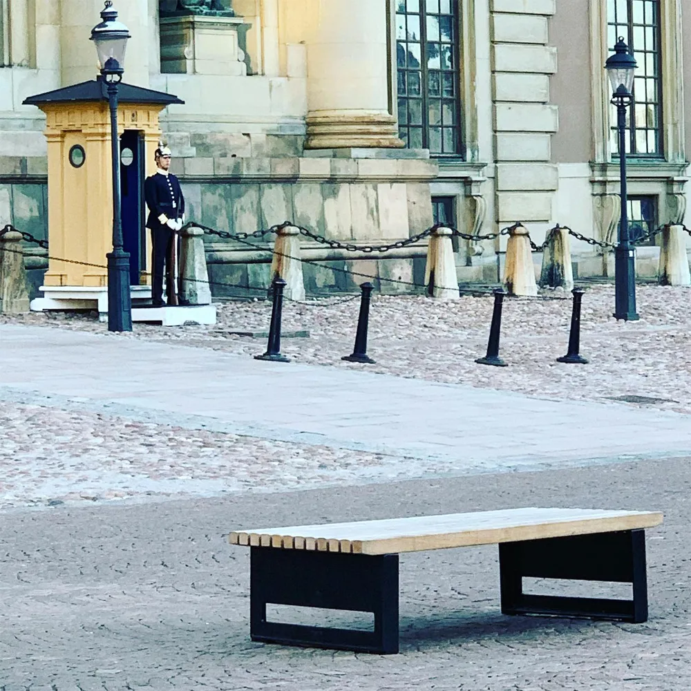 Block Bank, Mahagoni, breit, Rohaluminiumgestell Byarums bruk