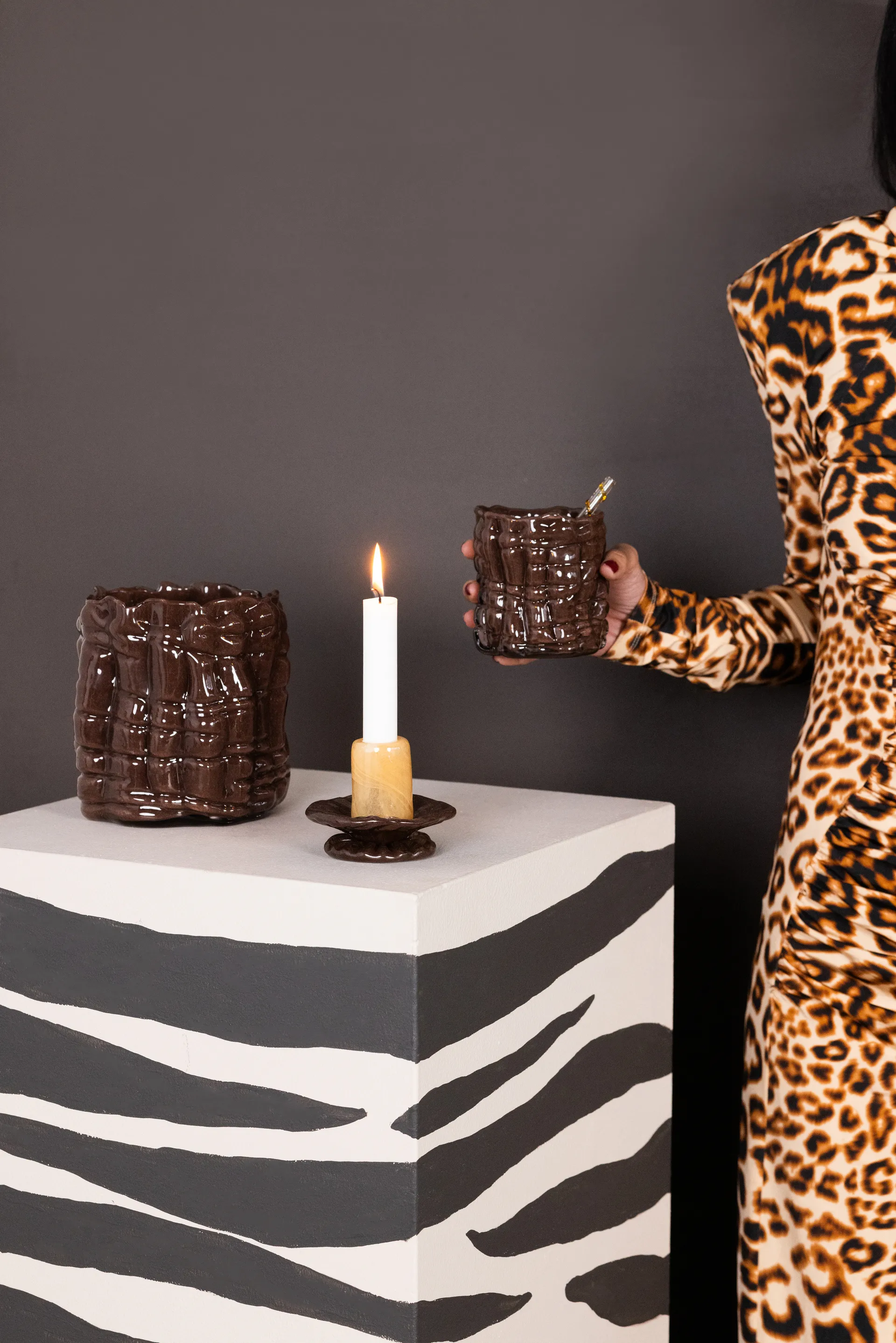 Lara Kerzenhalter XS 9 cm, Orange-braun Byon