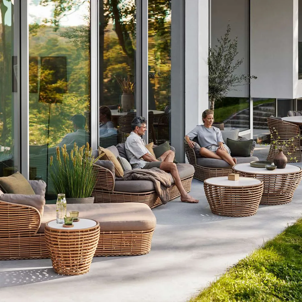 Basket Couchtisch, Travertine, groß, natürlich geflochtenes Untergestell Cane-line