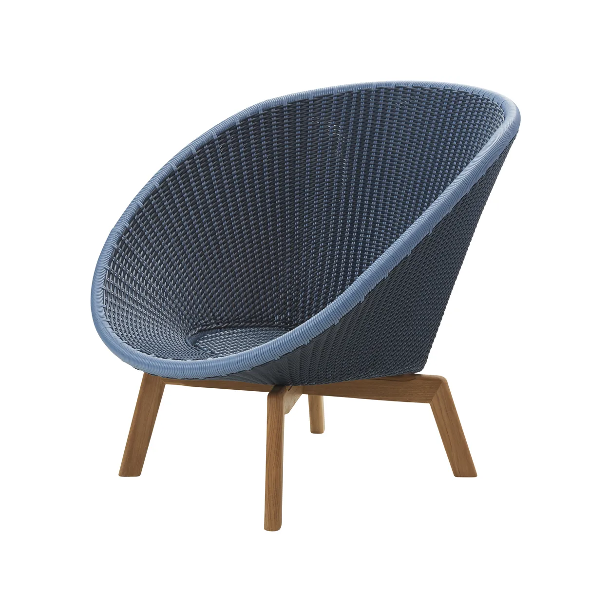 Cane-line Peacock Weave Loungesessel Midnight/dusty blue, Beine aus Teak