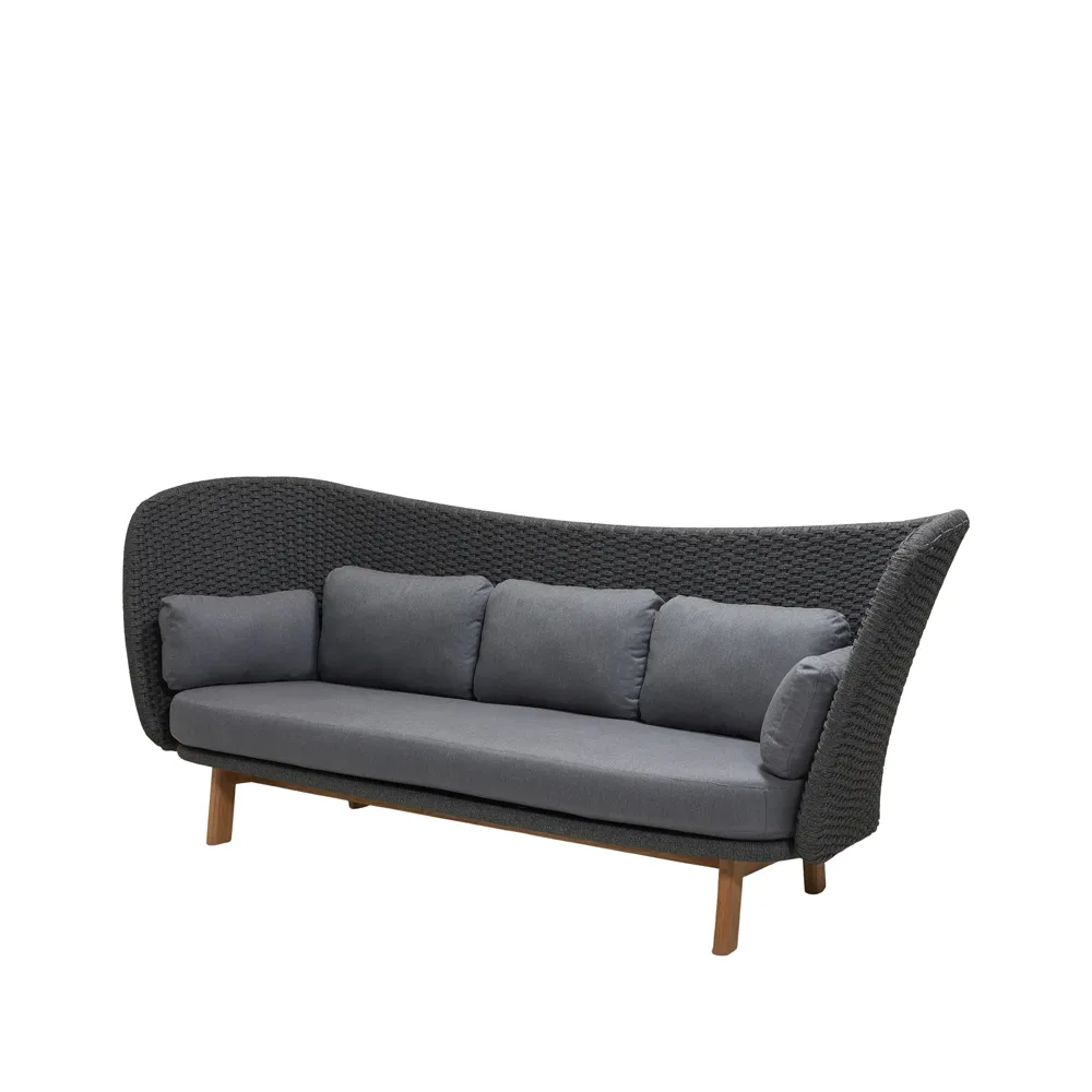 Peacock Wing 3-Sitzer Sofa, Cane-Line Matt Dark Grey, inkl. graue Kissen, Beine aus Teak Cane-line