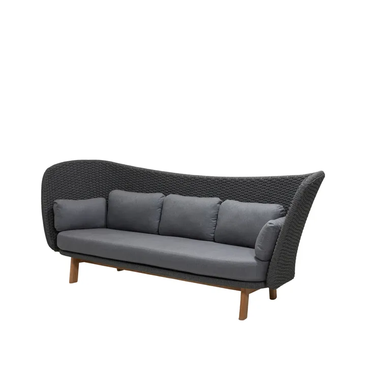 Peacock Wing 3-Sitzer Sofa - Cane-Line Matt Dark Grey, inkl. graue Kissen, Beine aus Teak - Cane-line