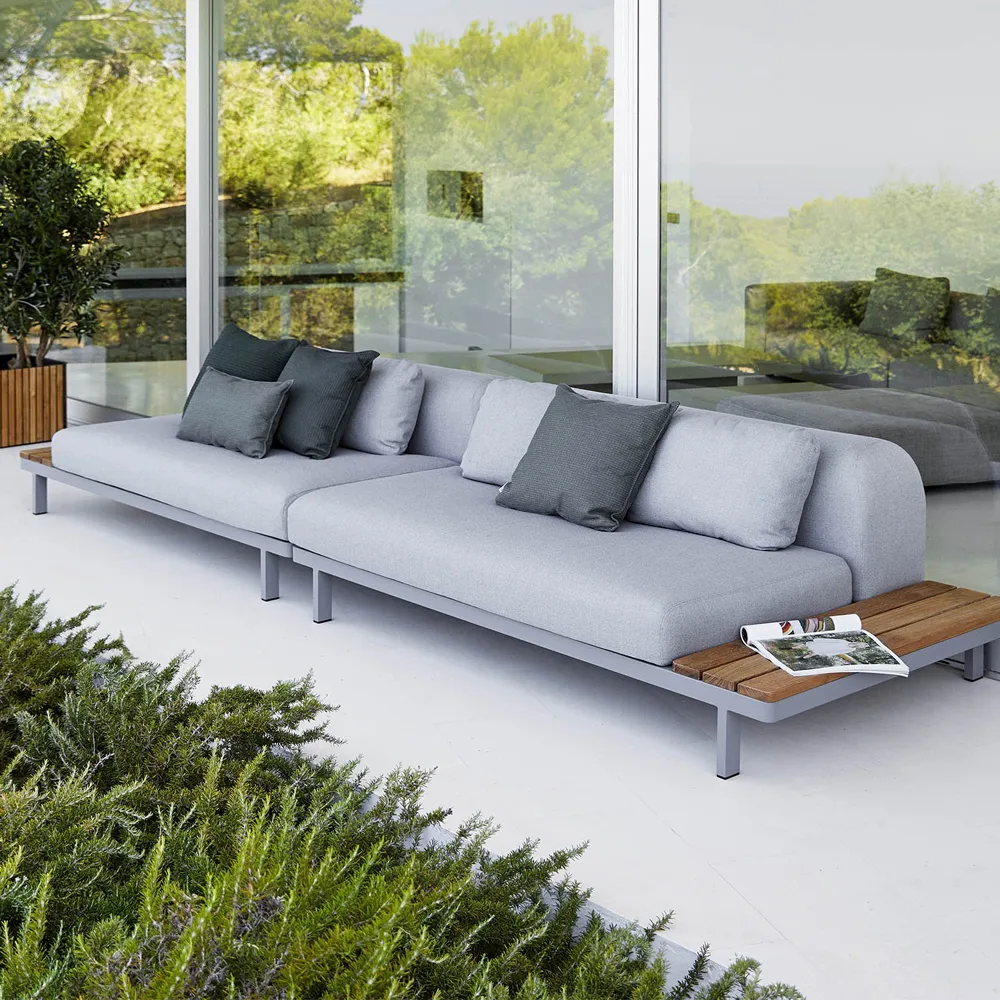 Space Modulsofa 2-Sitzer light grey, Linker-graues Aluminiumständer Cane-line