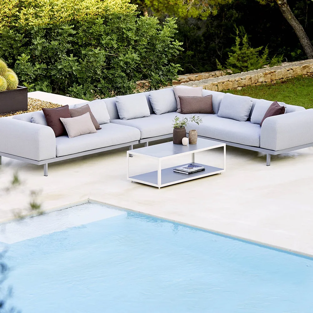 Space Modulsofa 2-Sitzer light grey, Rechts-Graues Aluminiumstativ Cane-line