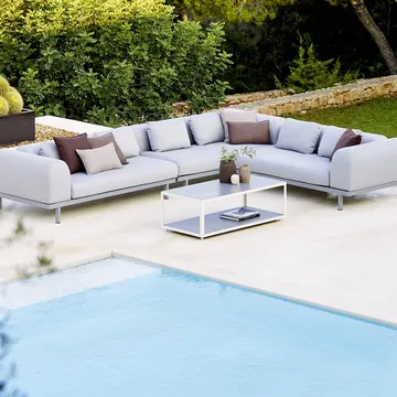 Space Modulsofa 2-Sitzer light grey - Rechts-Graues Aluminiumstativ - Cane-line