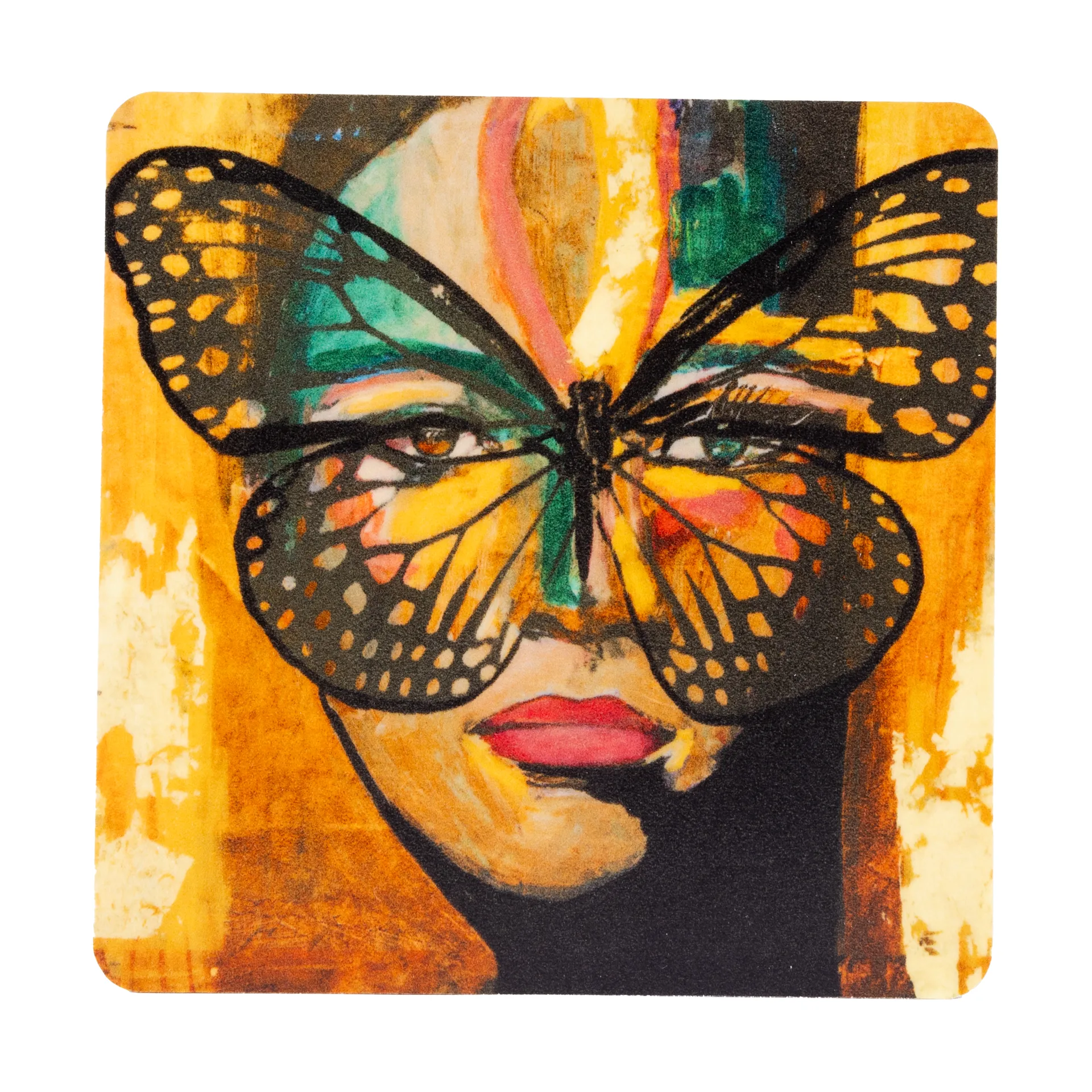 Golden Butterfly Glasuntersetzer 9x9 cm, Orange-black Carolina Gynning