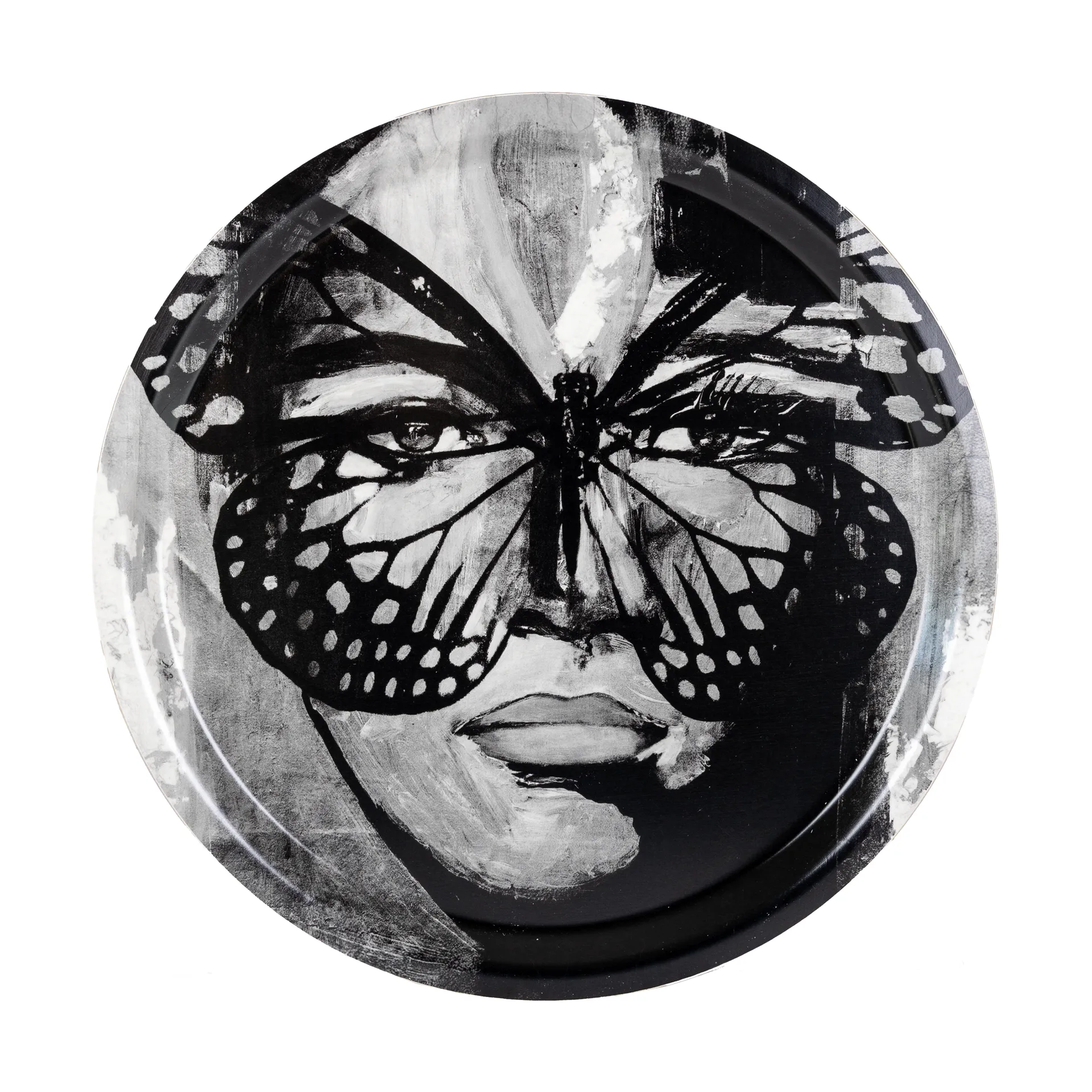 Golden Butterfly Tablett Ø31 cm, Black-white Carolina Gynning