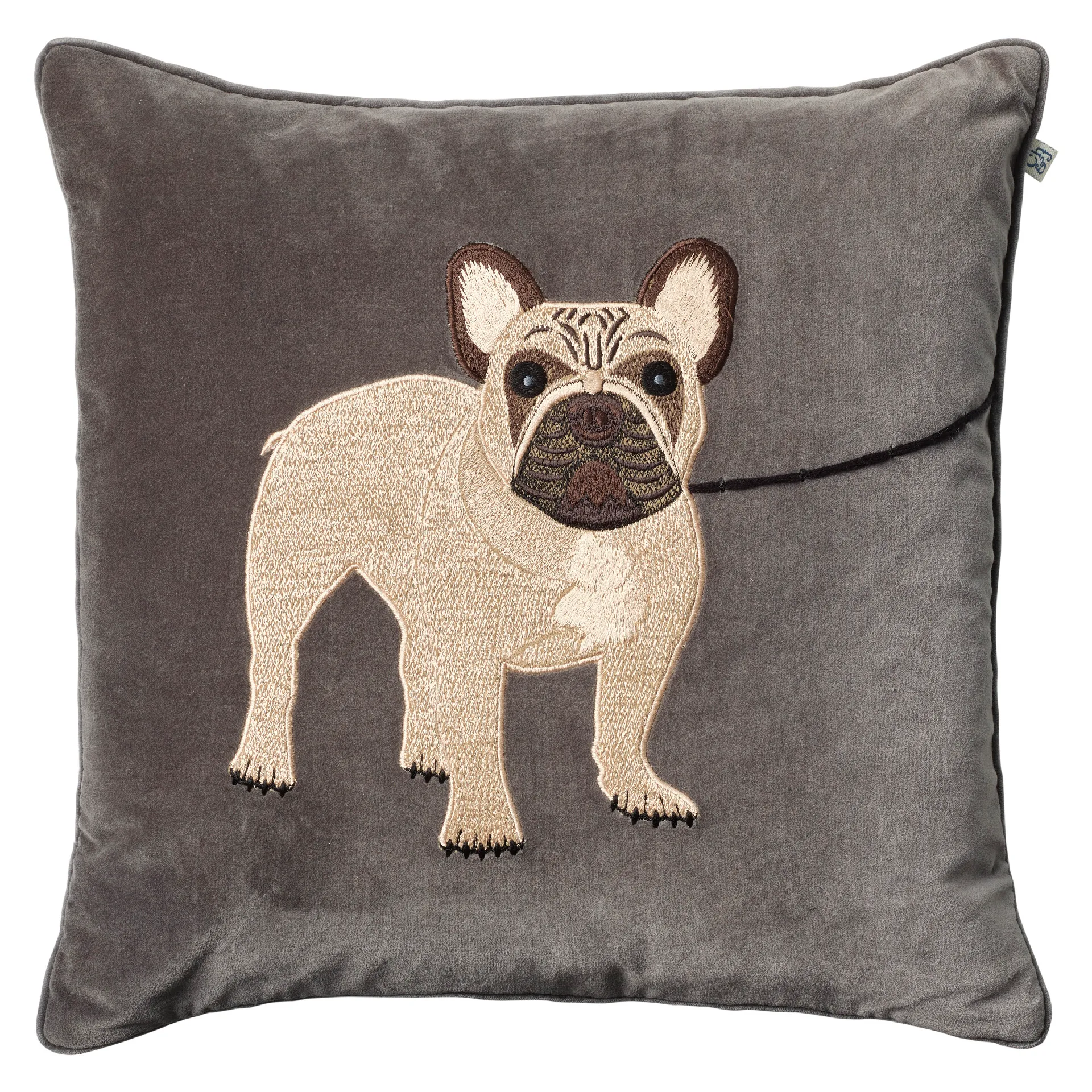 Embroidered French Bull Dog Kissenbezug 50 x 50cm, Grau Chhatwal & Jonsson