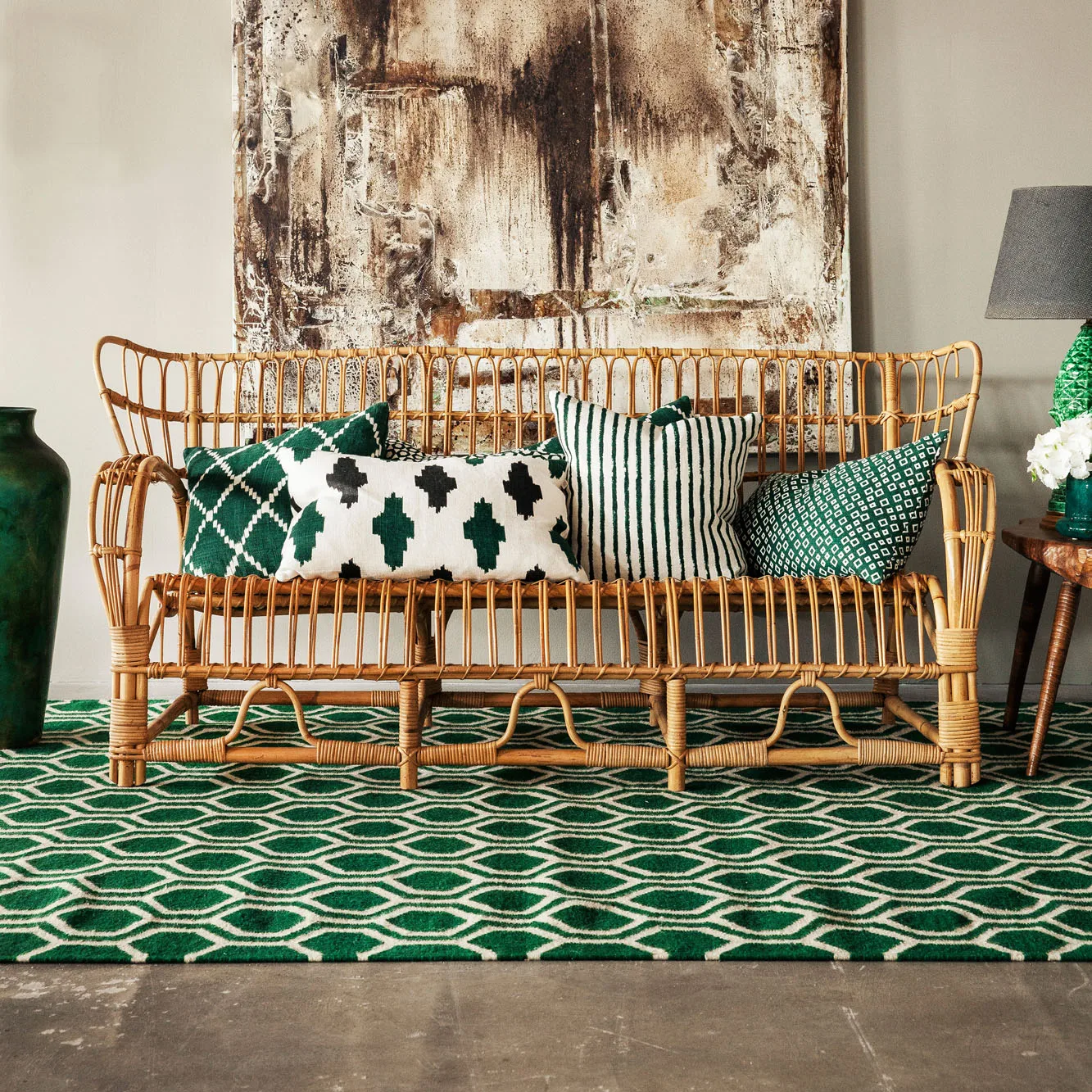 Ikat Kerela Kissenbezug 50 x 50cm, Grün-weiß Chhatwal & Jonsson