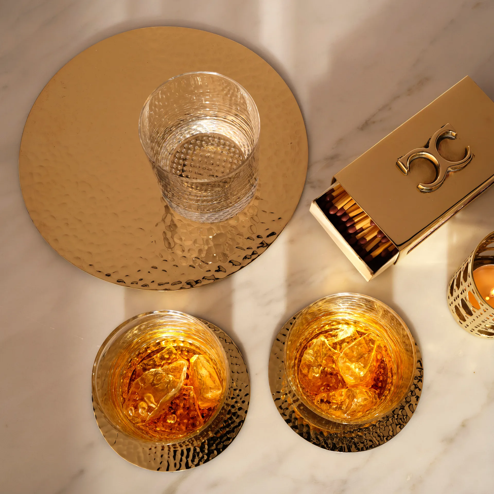 Glasuntersetzer hammered Ø10cm 4er Pack, Messing Classic Collection