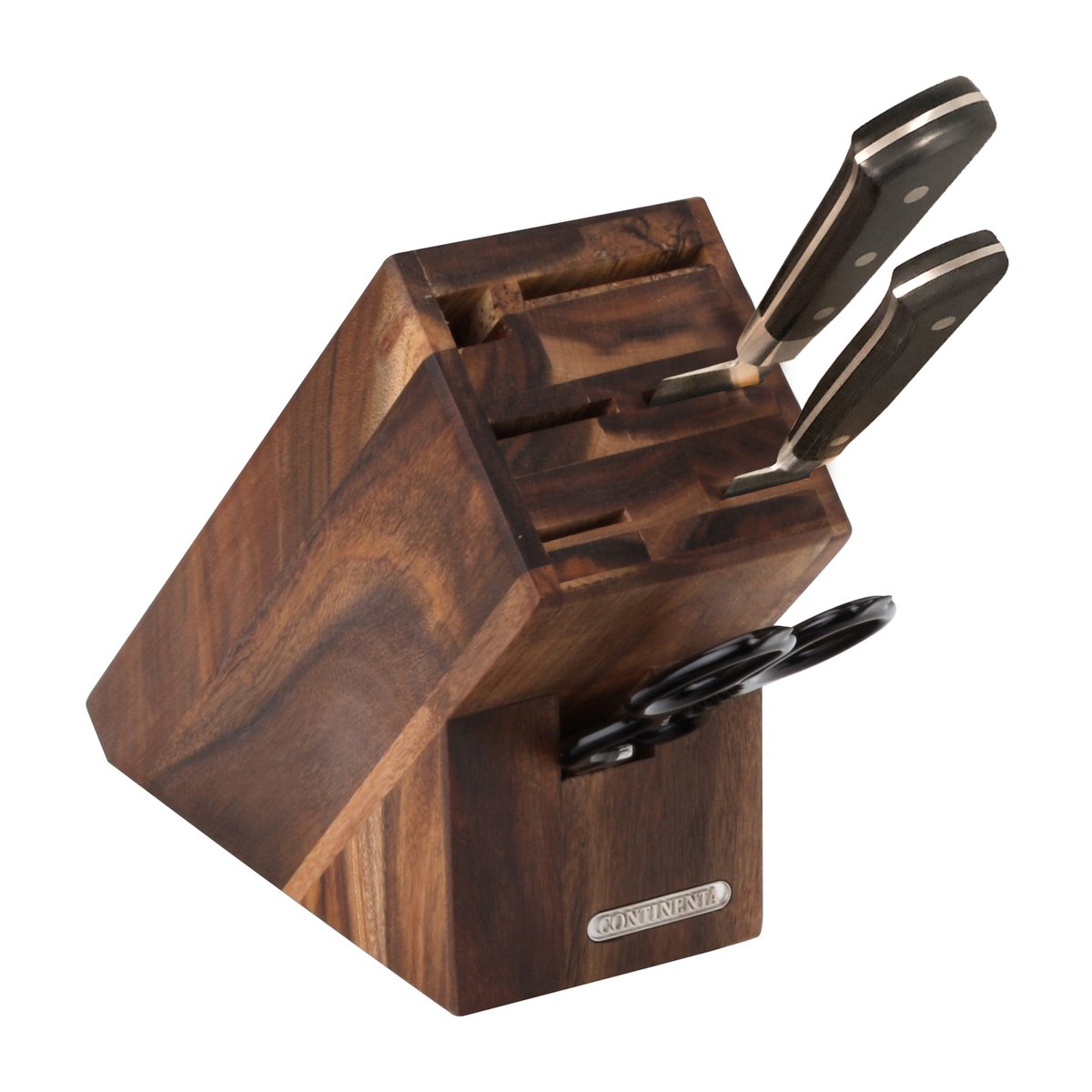 Continenta Messerblock Akazie für 5 Messer, Schleifstein und Schere 9,5 x 22cm
