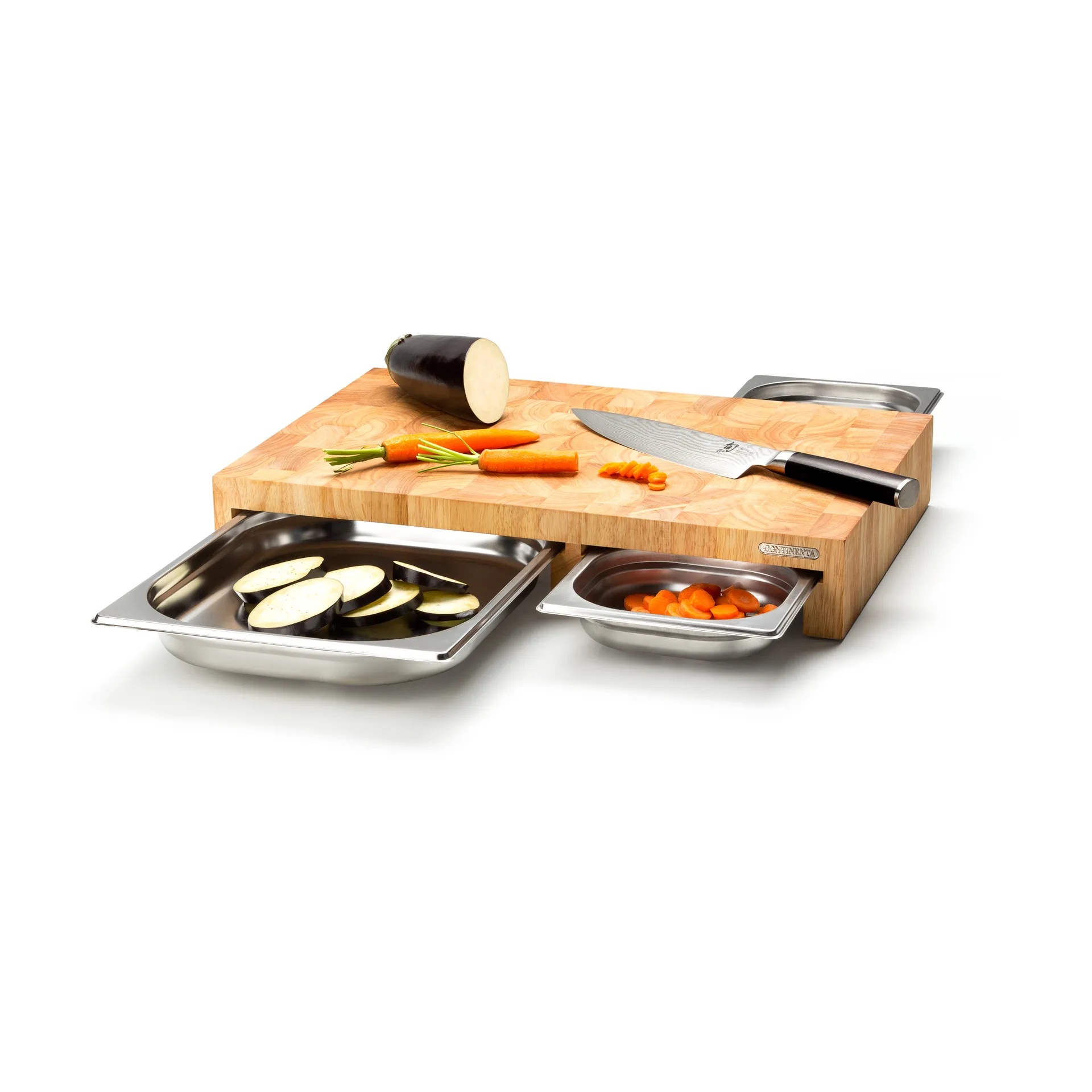 Schneidebrett Gummiholz mit 3 Blechen, 32 x 48cm Continenta