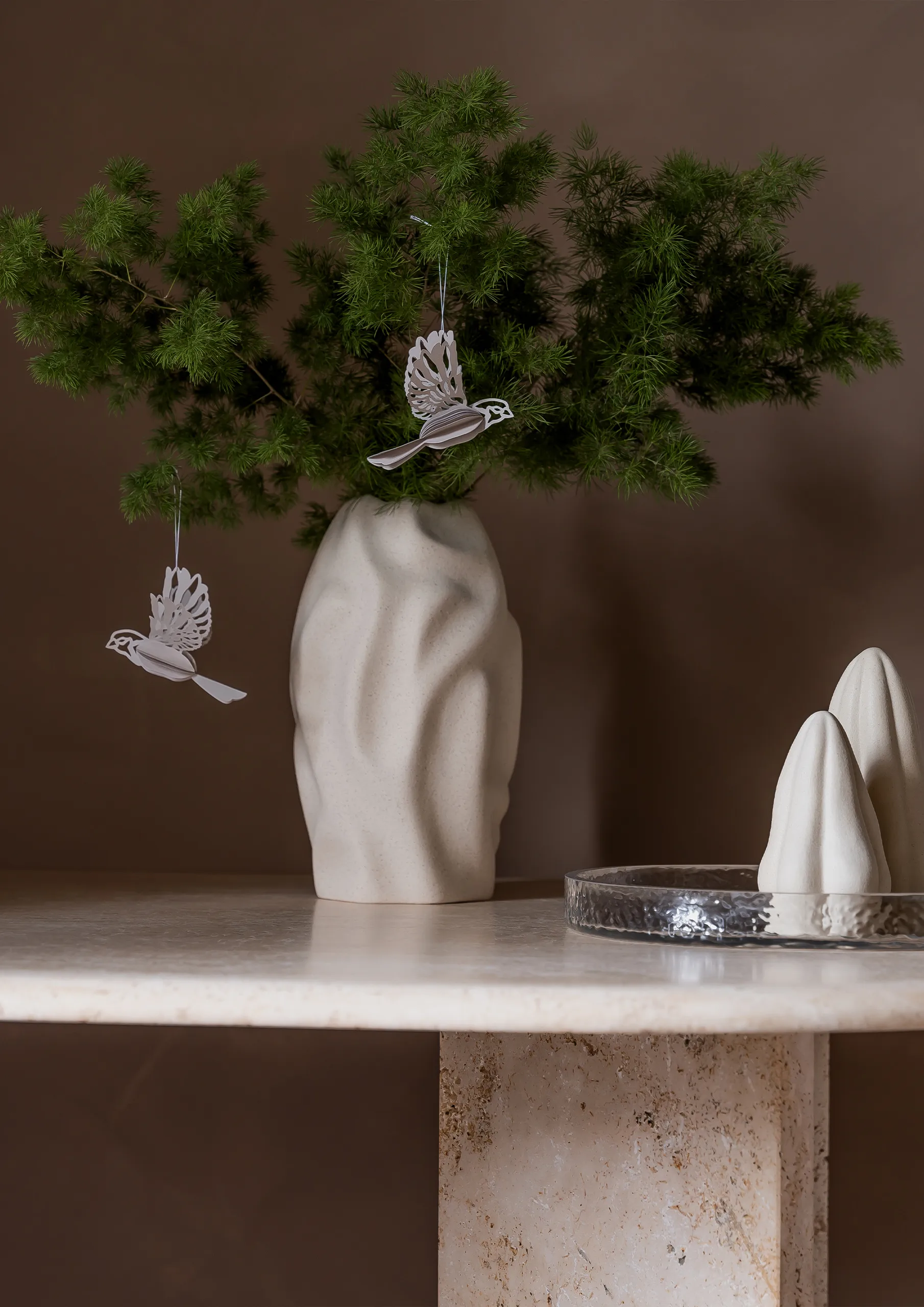 Papier Vogel Dekorationsanhänger 2er Pack, Sand Cooee Design