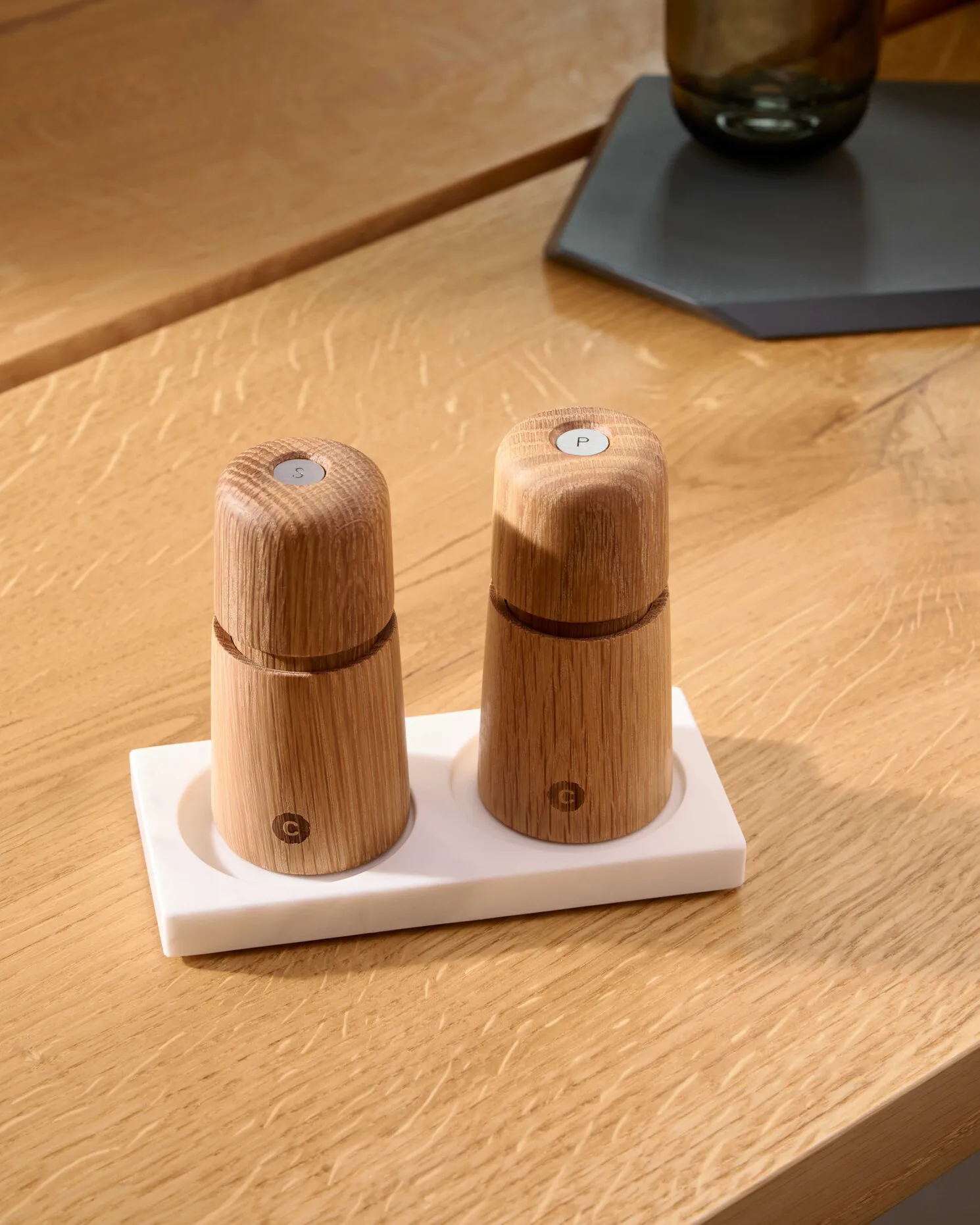 Tabletopper Gewürzmühlenständer, White marble Crushgrind
