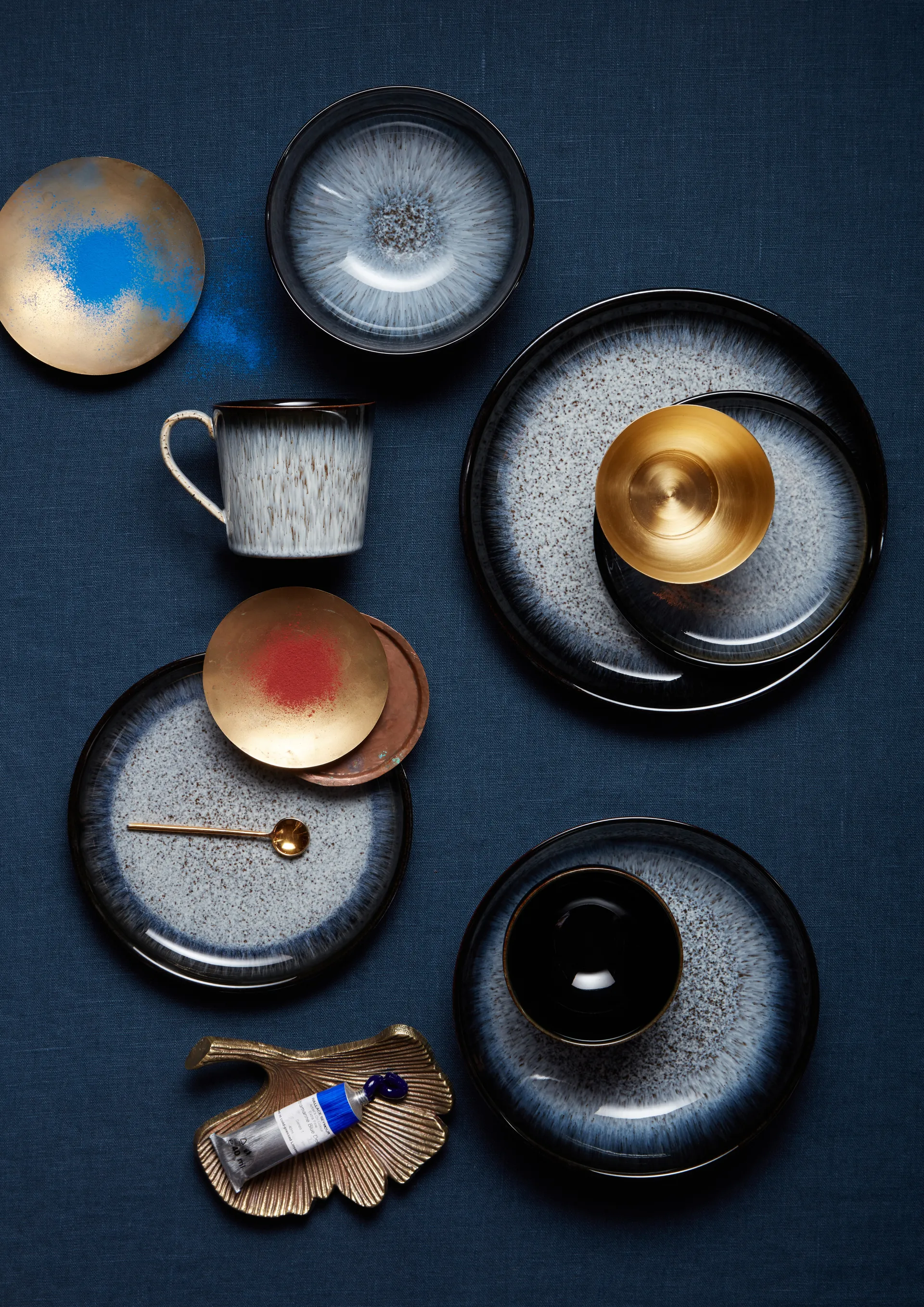 Halo Pastaschale 22cm 4er Pack, Blau-grau-schwarz Denby