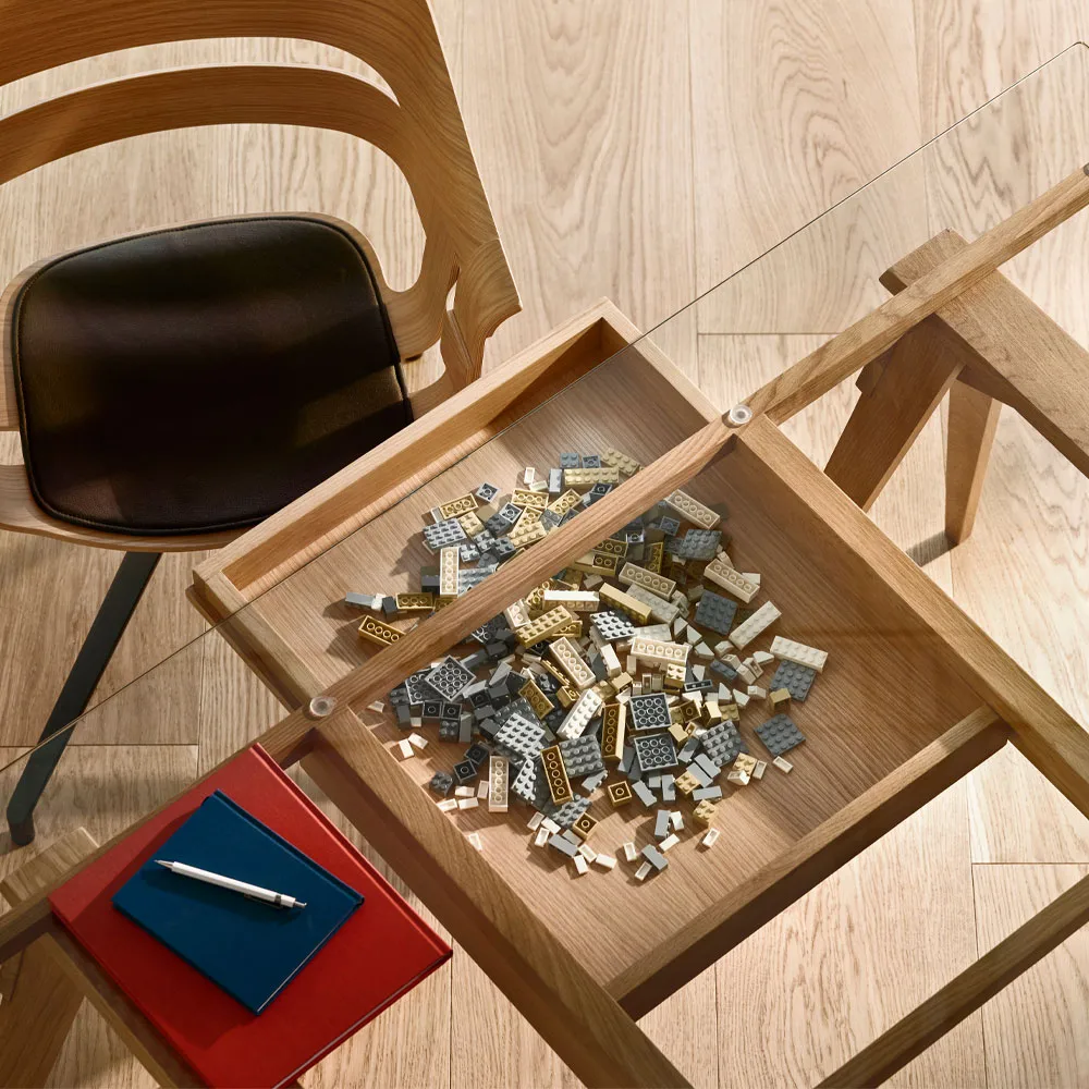 Arco Schreibtisch, Schwarz lackiert, inkl. Schublade, Glasscheibe Design House Stockholm