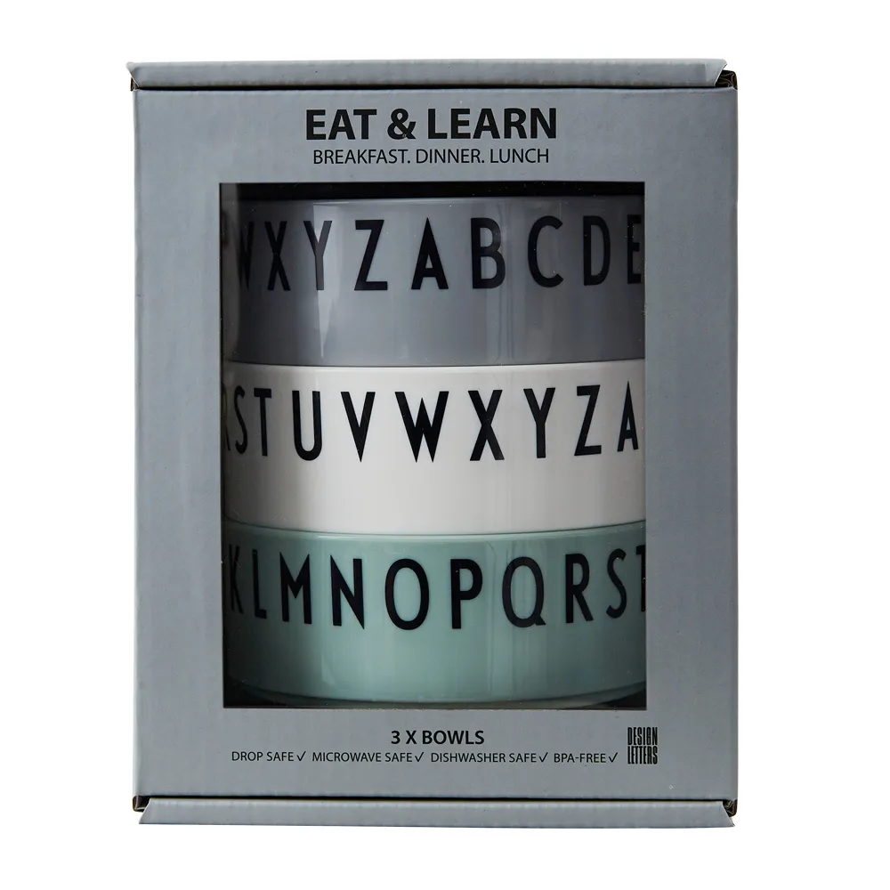 Breakfast Dinner Lunch Schale 3er Pack, Grün Design Letters