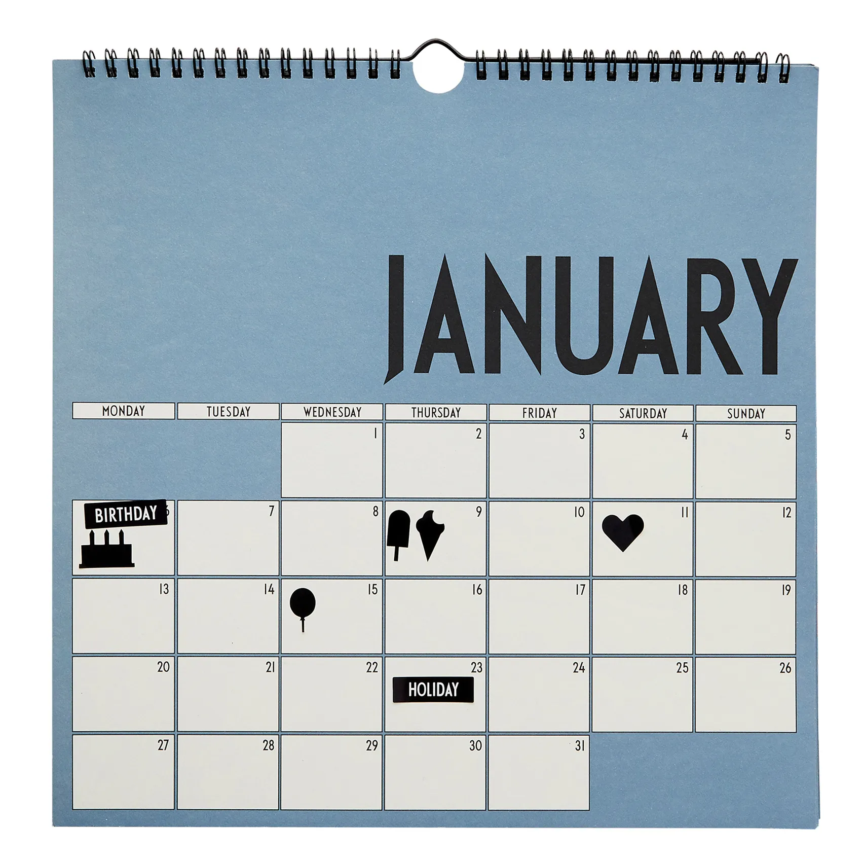 Design Letters Wandkalender 2020, Blau Design Letters