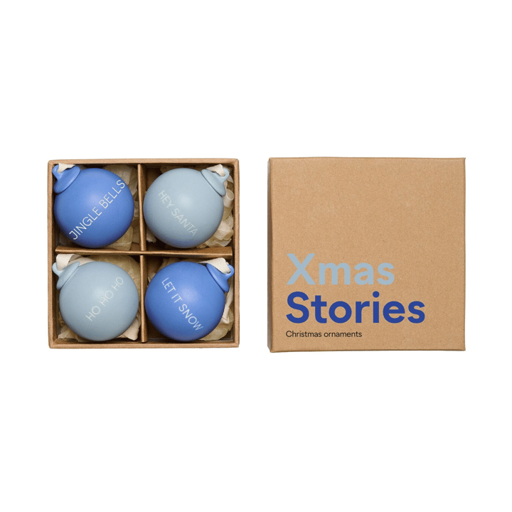 XMAS Stories Weihnachtskugel Ø4 cm 4 Teile - Cobalt blue-light blue - Design Letters