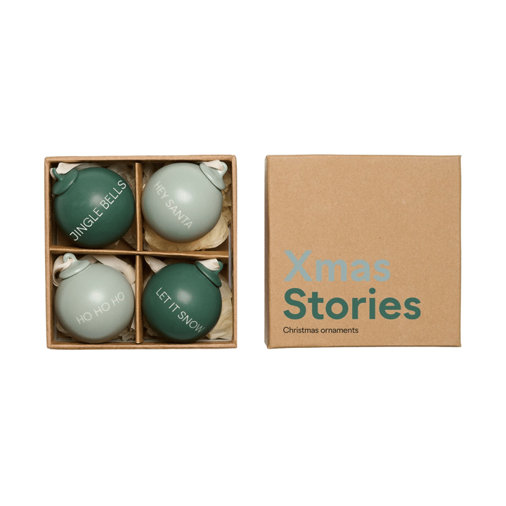 XMAS Stories Weihnachtskugel Ø4 cm 4 Teile - Dark green-dusty green - Design Letters